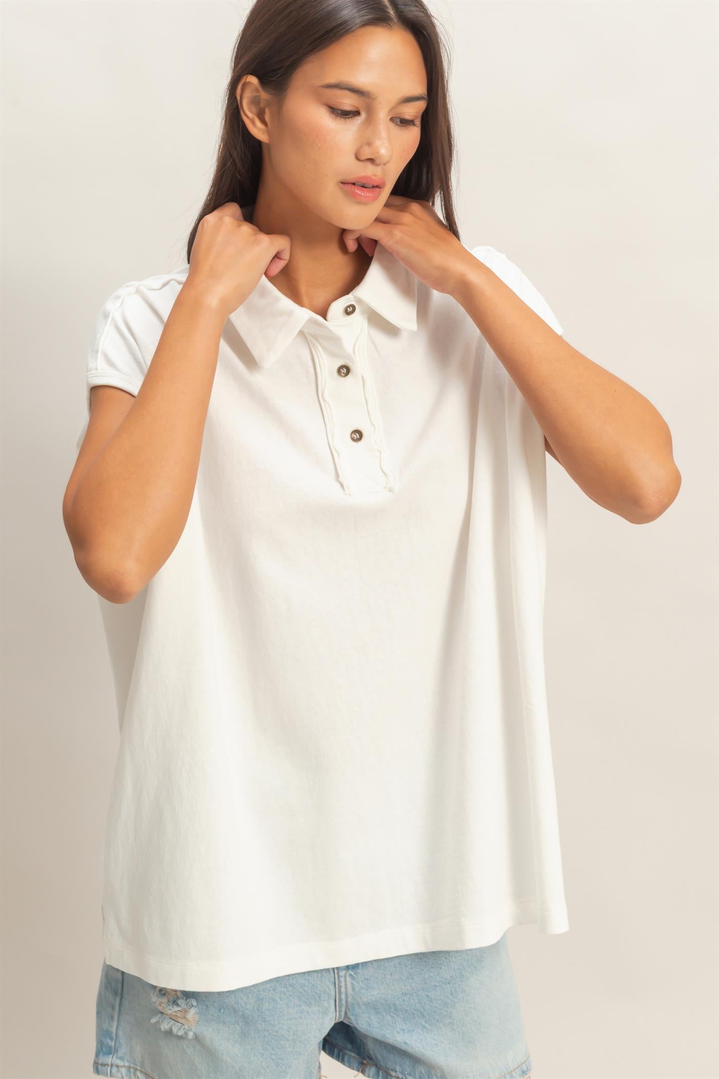 Wholesale Pigment Dye Sleeveless Polo Oversized Top Clothing Tops DZ26C618 OFF WHITE DOUBLE ZERO