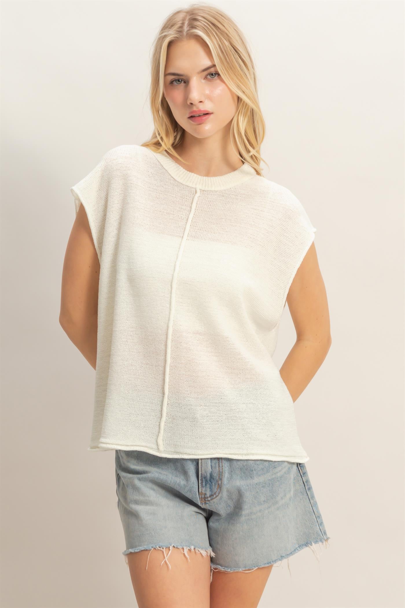 Wholesale Sleeveless Ribbed Knit Top Sweaters HF26A633 WHITE HYFVE