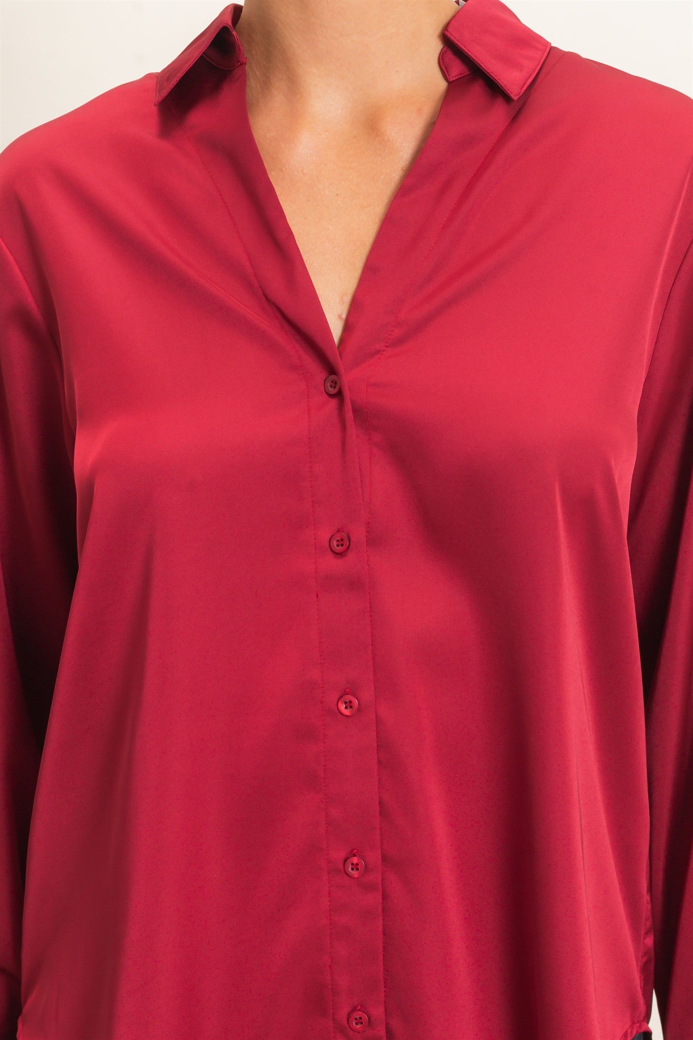 Wholesale Satin Button-Down Shirts Shirts DZ26E265 BURGUNDY DOUBLE ZERO