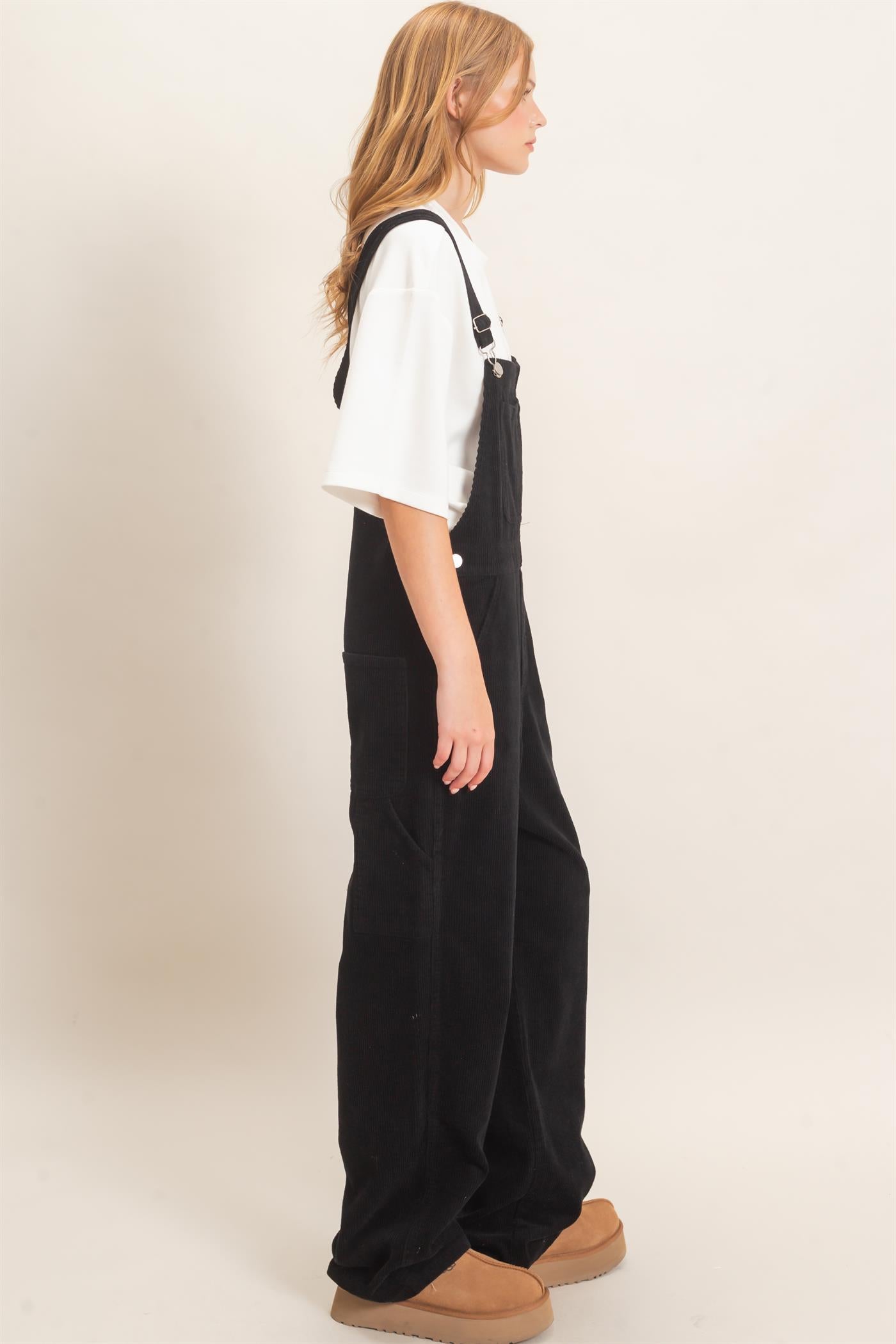 Wholesale Mineral Wash Corduroy Overalls Clothing HF26F210-D BLACK HYFVE