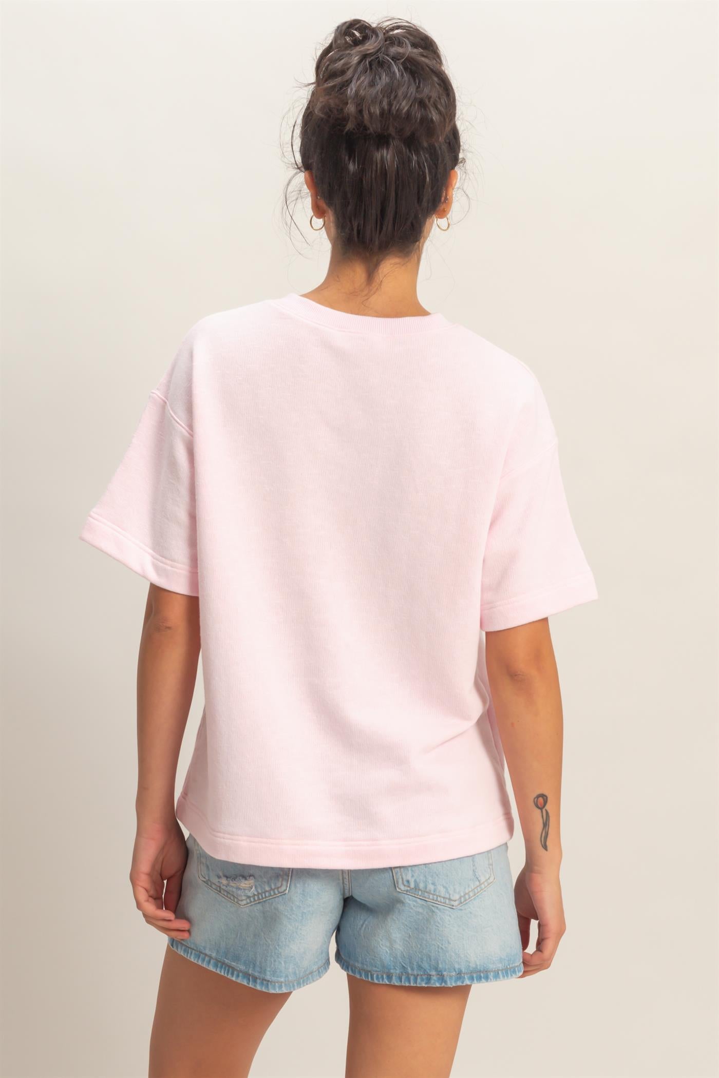 Wholesale Crew Neck Short Sleeve Top Clothing Tops DZ26A891 SOFT PINK DOUBLE ZERO