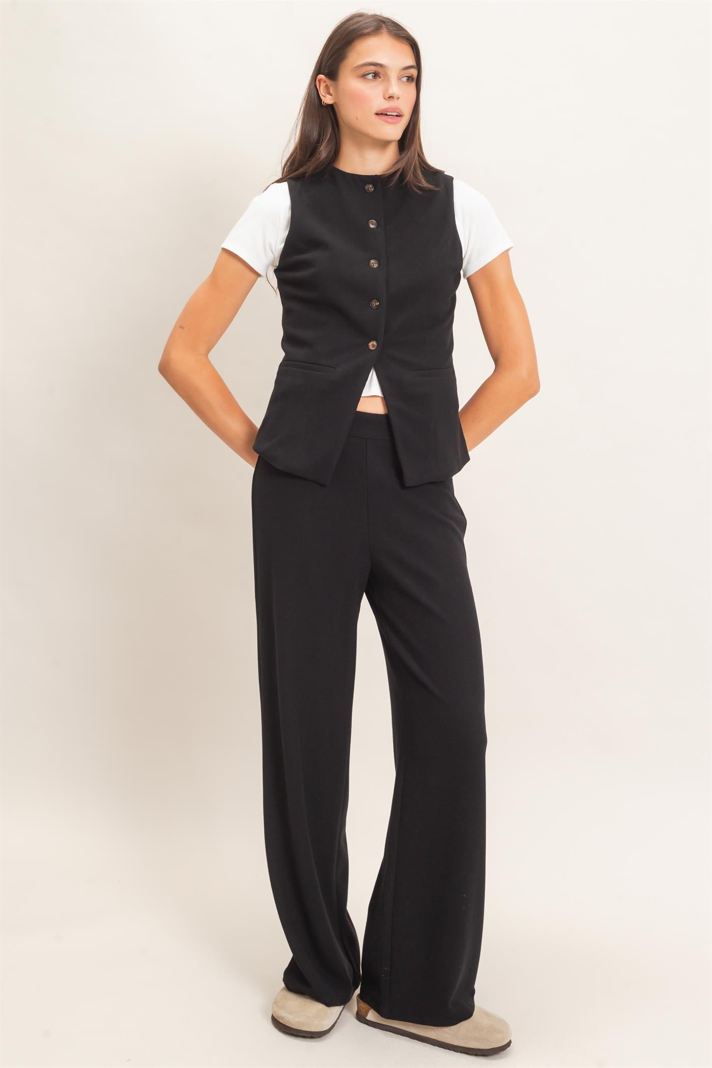 Wholesale Button-Up Vest And Pant Set Clothing HF26F226-SET-D BLACK HYFVE