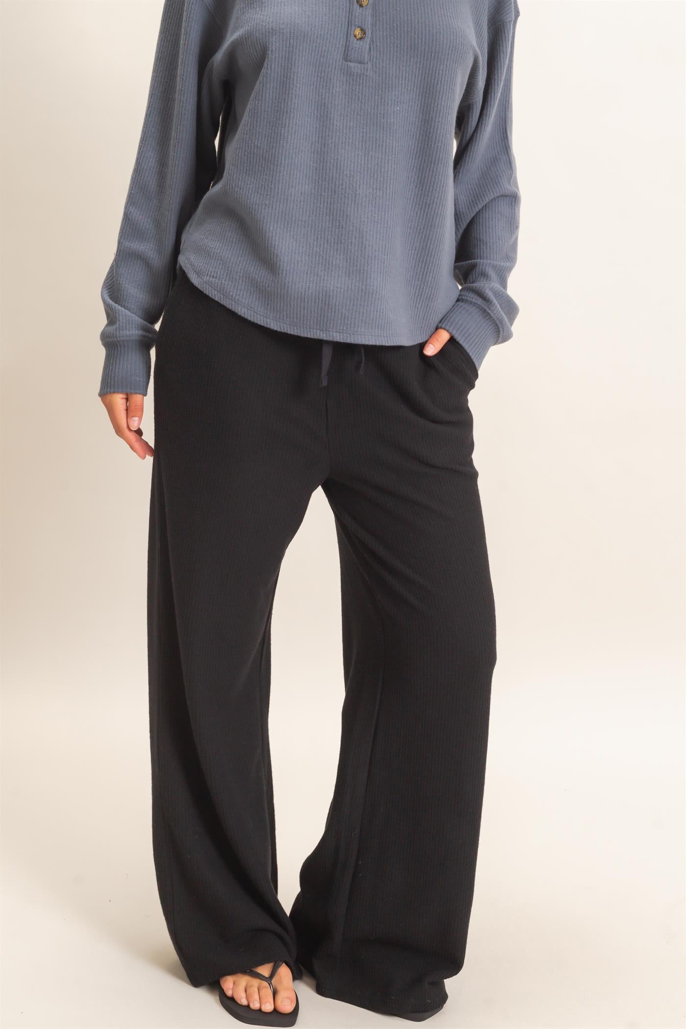 Wholesale Brushed Waffle Drawstring Pants Pants DZ26F313 BLACK DOUBLE ZERO