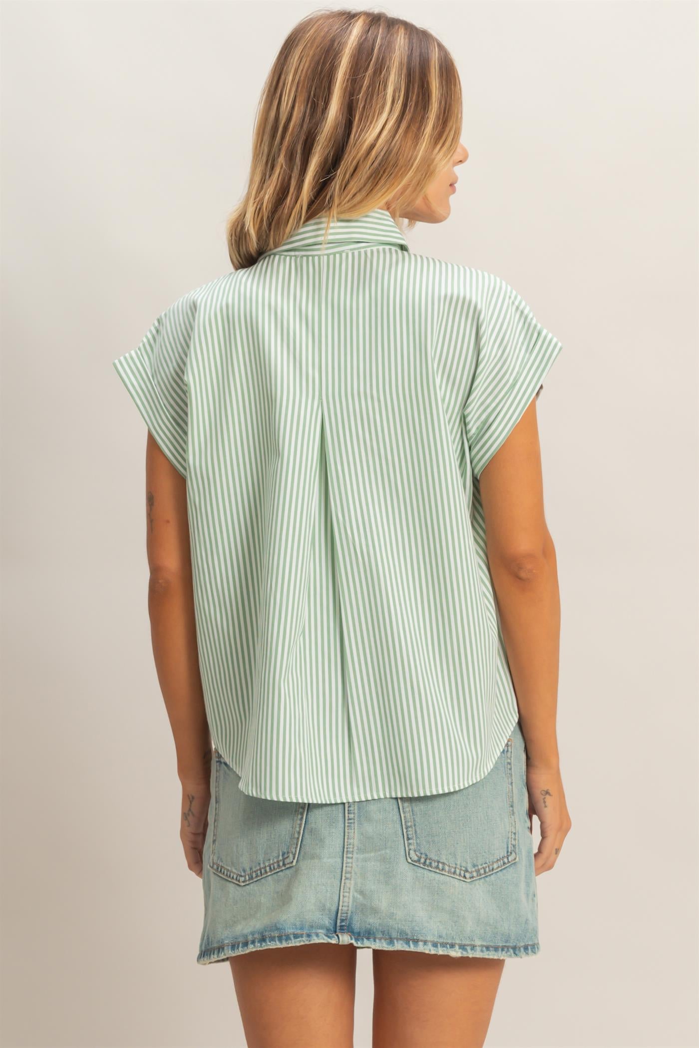 Wholesale Button-Up Striped Shirt Shirts HF26E429-D SAGE GREEN HYFVE