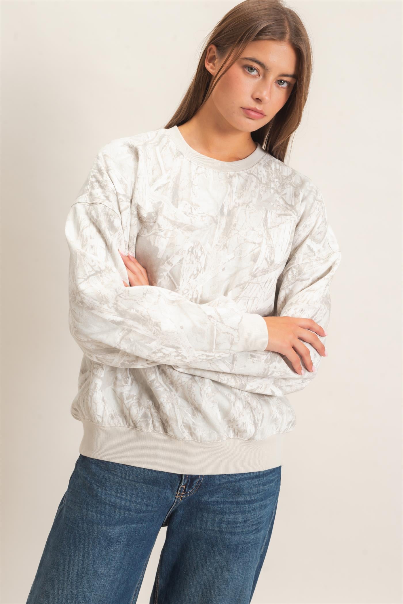 Wholesale Tree Camouflage Crew Neck Sweatshirt Sweatshirts DZ26E789 GRAY DOUBLE ZERO