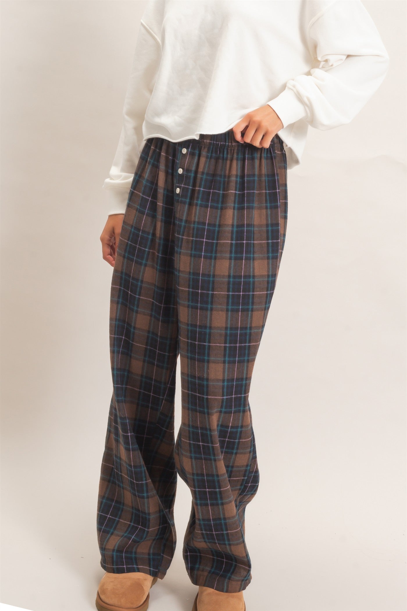 Wholesale Plaid Wide-Leg Pants Pants DZ26F271 BROWN DOUBLE ZERO