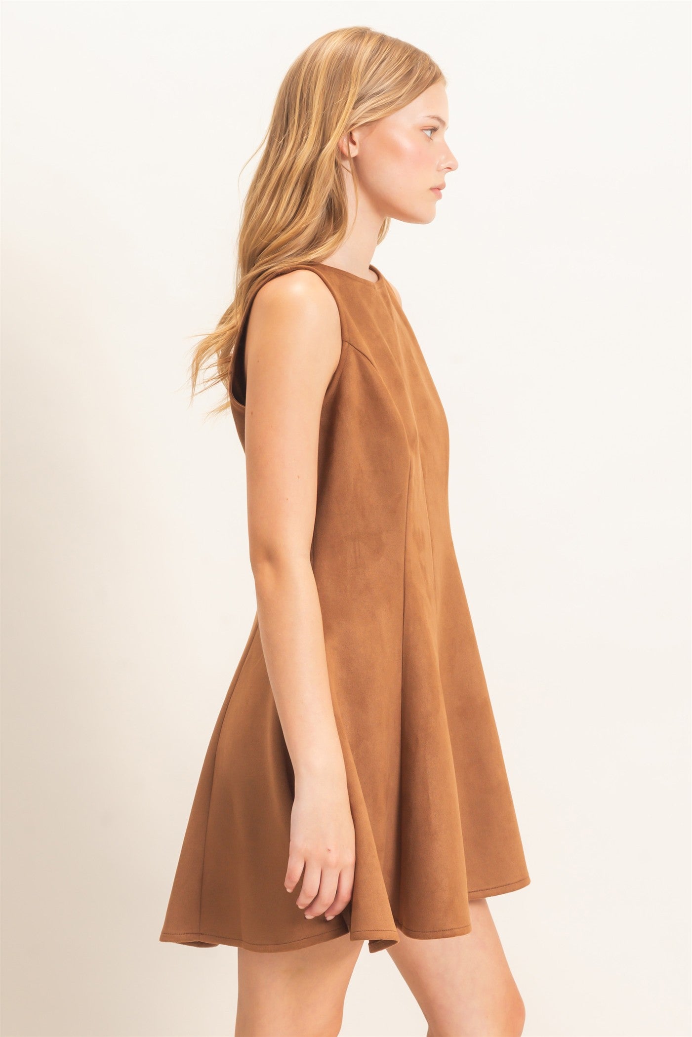 Wholesale Sleeveless Suede Mini Dress Dresses HF26F218 CAMEL HYFVE