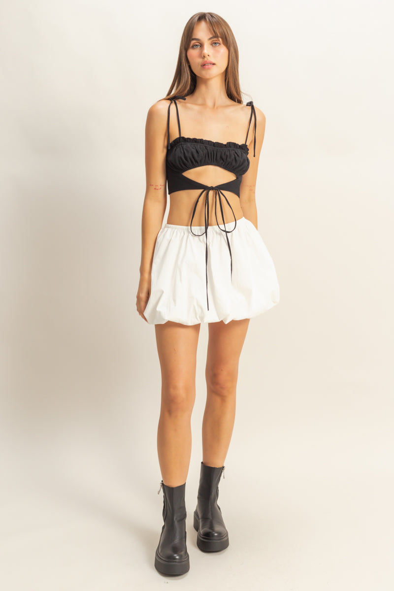 Wholesale Front Cutout Trim Tie Tank Top Clothing Tops HF22E834 BLACK HYFVE