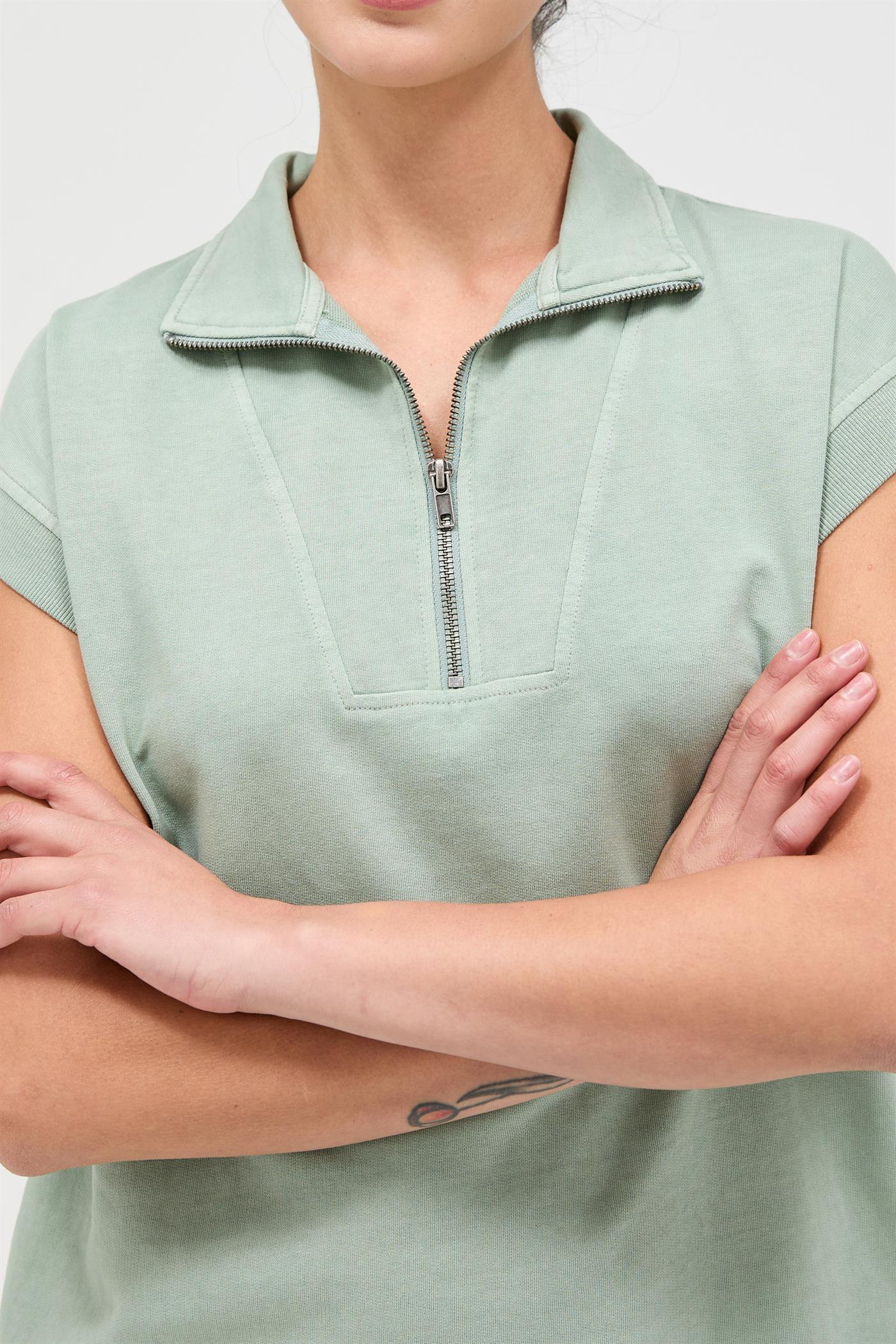 Wholesale Half Zip Up Mock Neck Mini Dress Dresses DZ26A030 SAGE GREEN DOUBLE ZERO