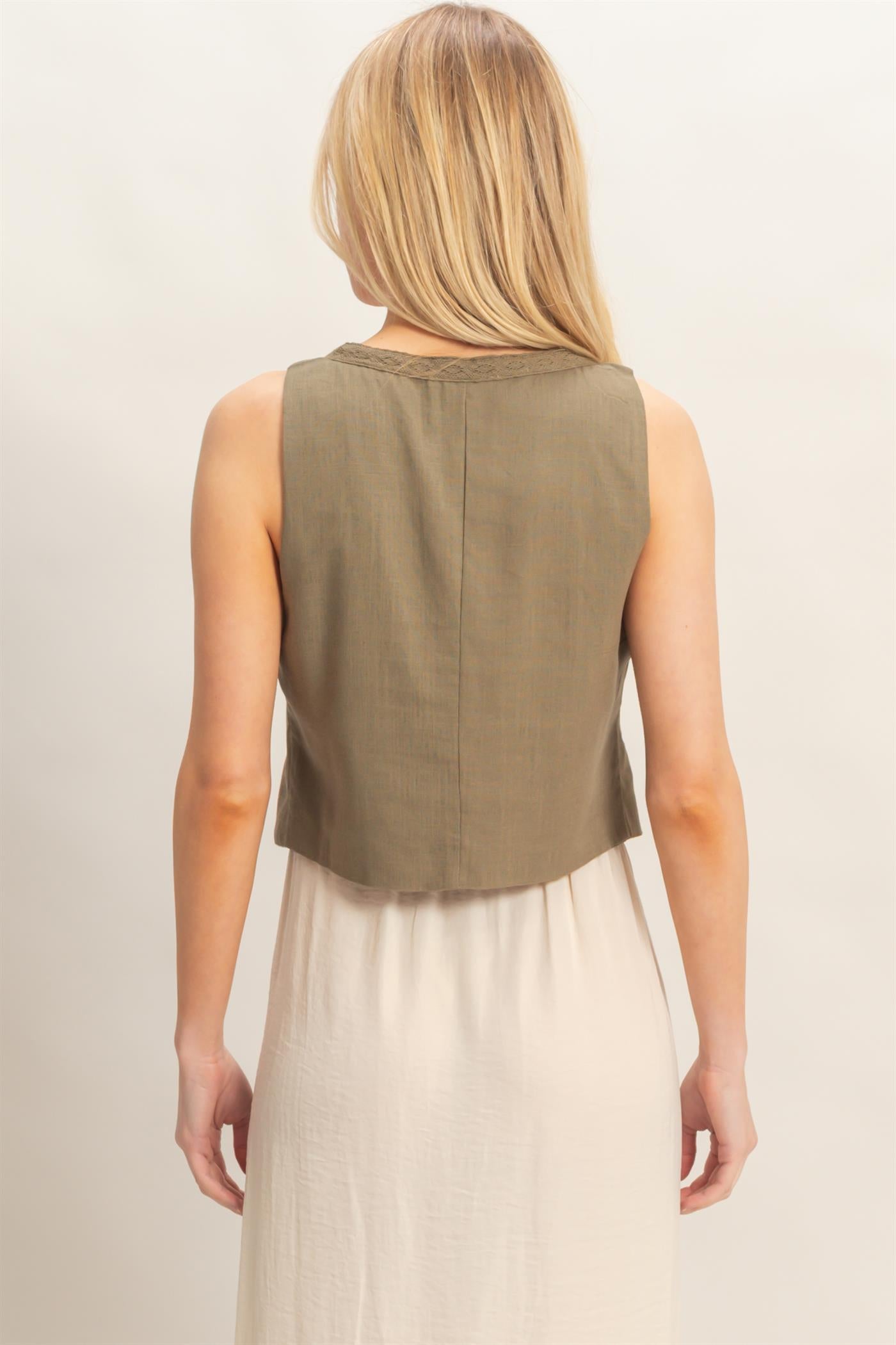 Wholesale Sleeveless Tie-Front Top Blouses HF26C298 OLIVE HYFVE