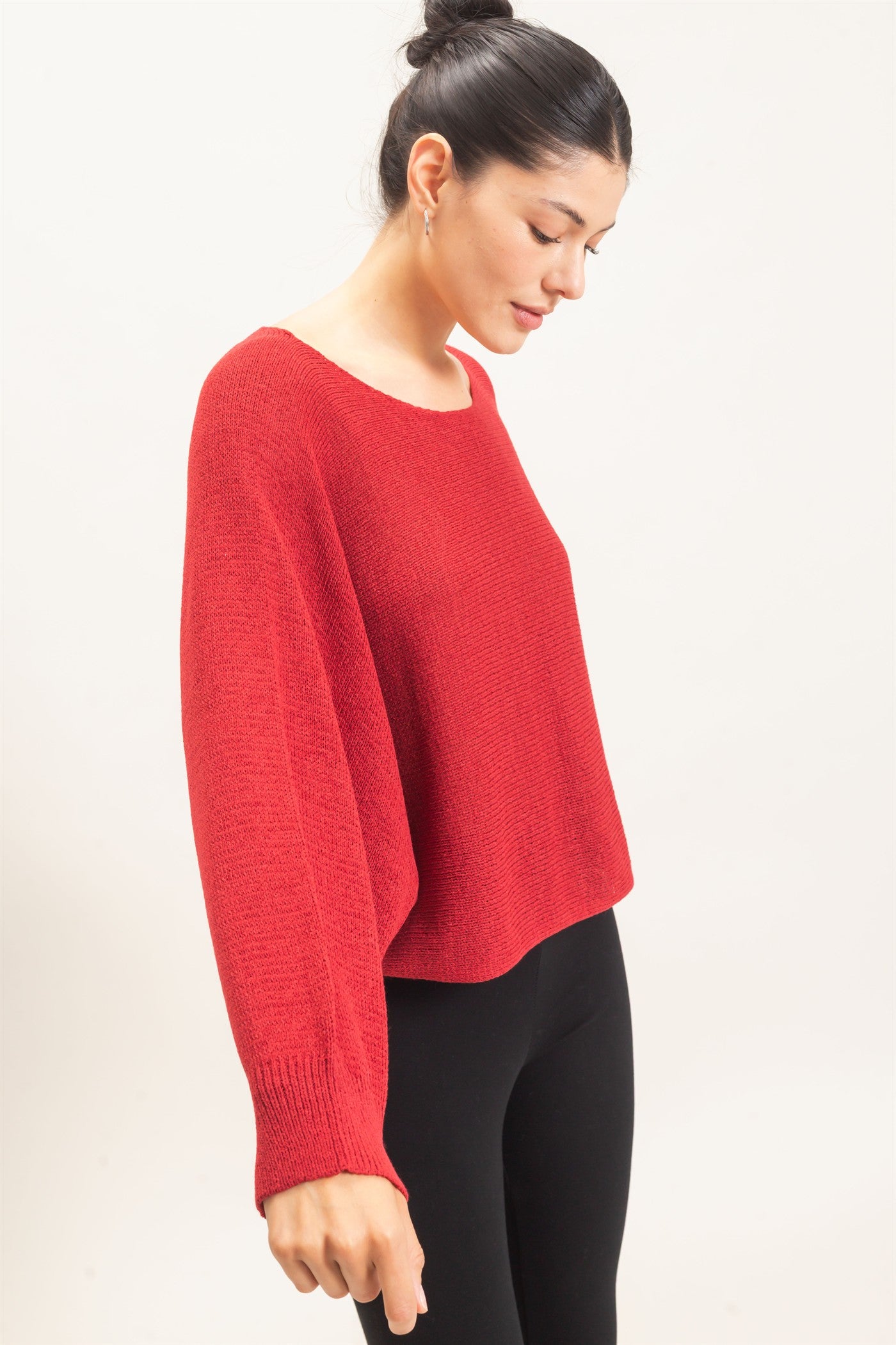 Wholesale Loose Knit Boat Neck Sweater Sweaters HF26E896 ROSE WINE HYFVE