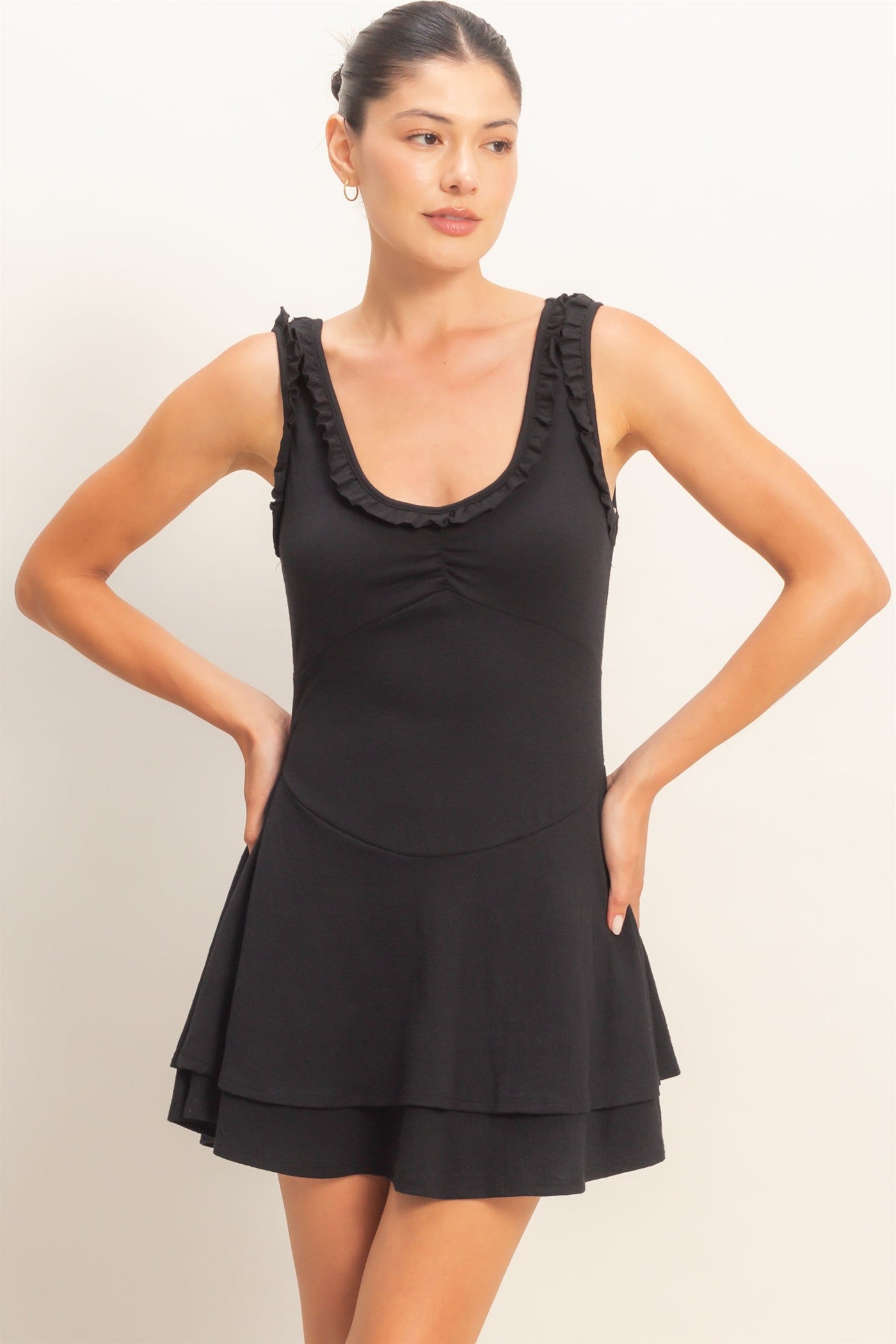 Wholesale Ruffled Scoop Neck Dress Dresses HF26A561 BLACK HYFVE