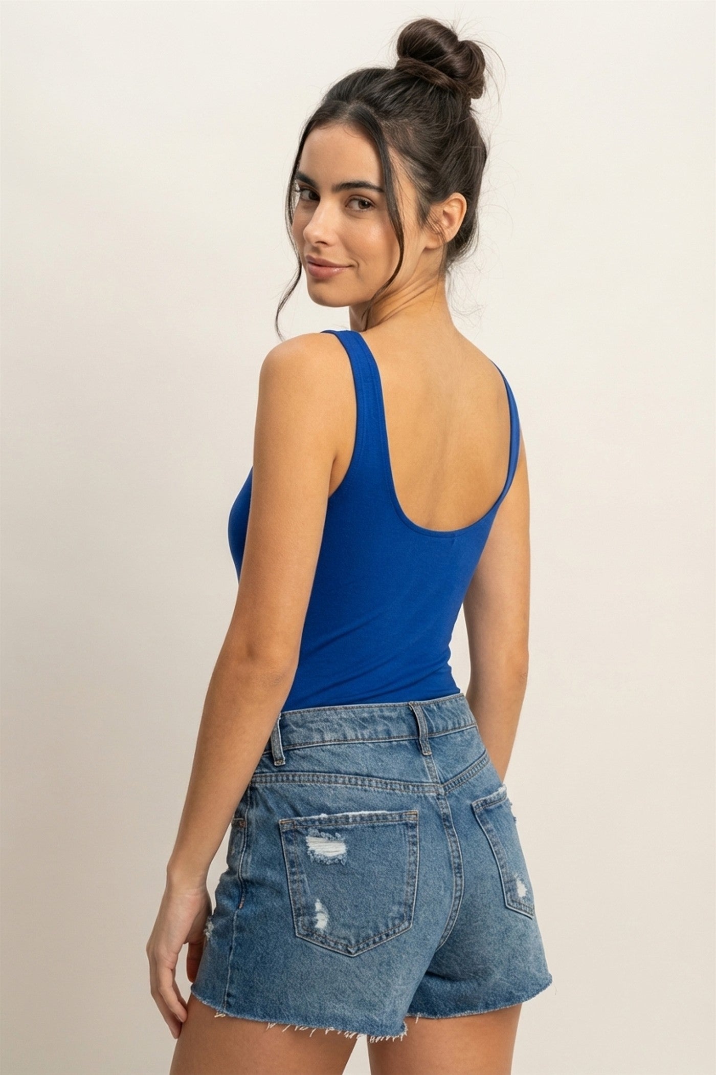 Wholesale Scoop Neck Tank Bodysuit Clothing Tops DZ24A855-D COBALT DOUBLE ZERO