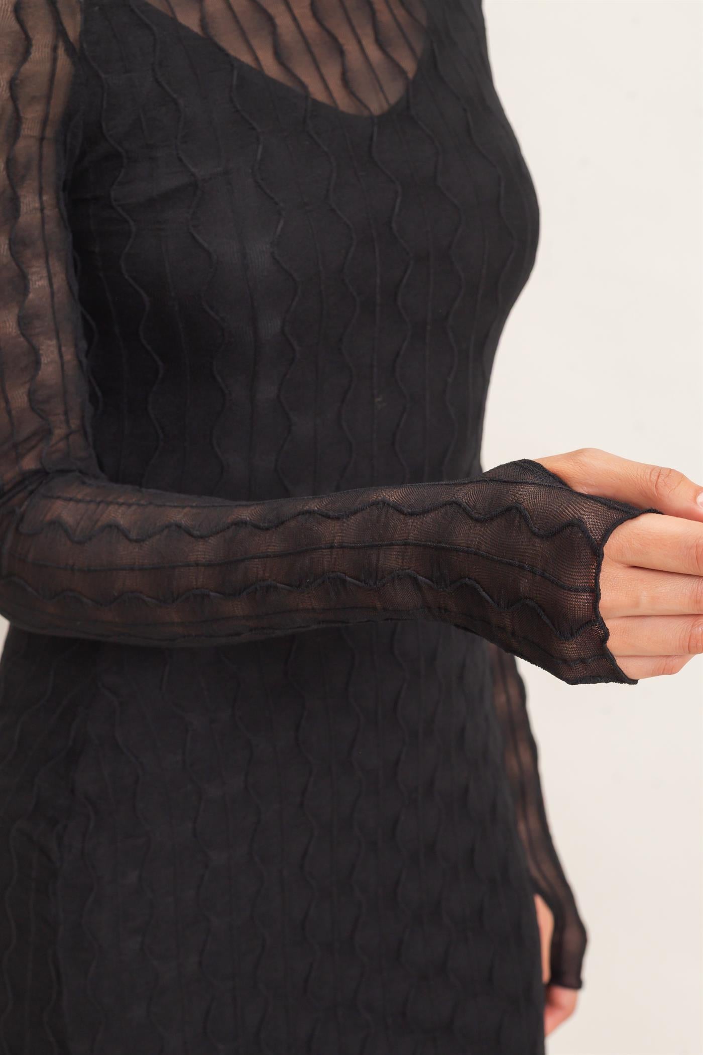 Wholesale Mesh Knit Maxi Dress Dresses HF26C890 BLACK HYFVE