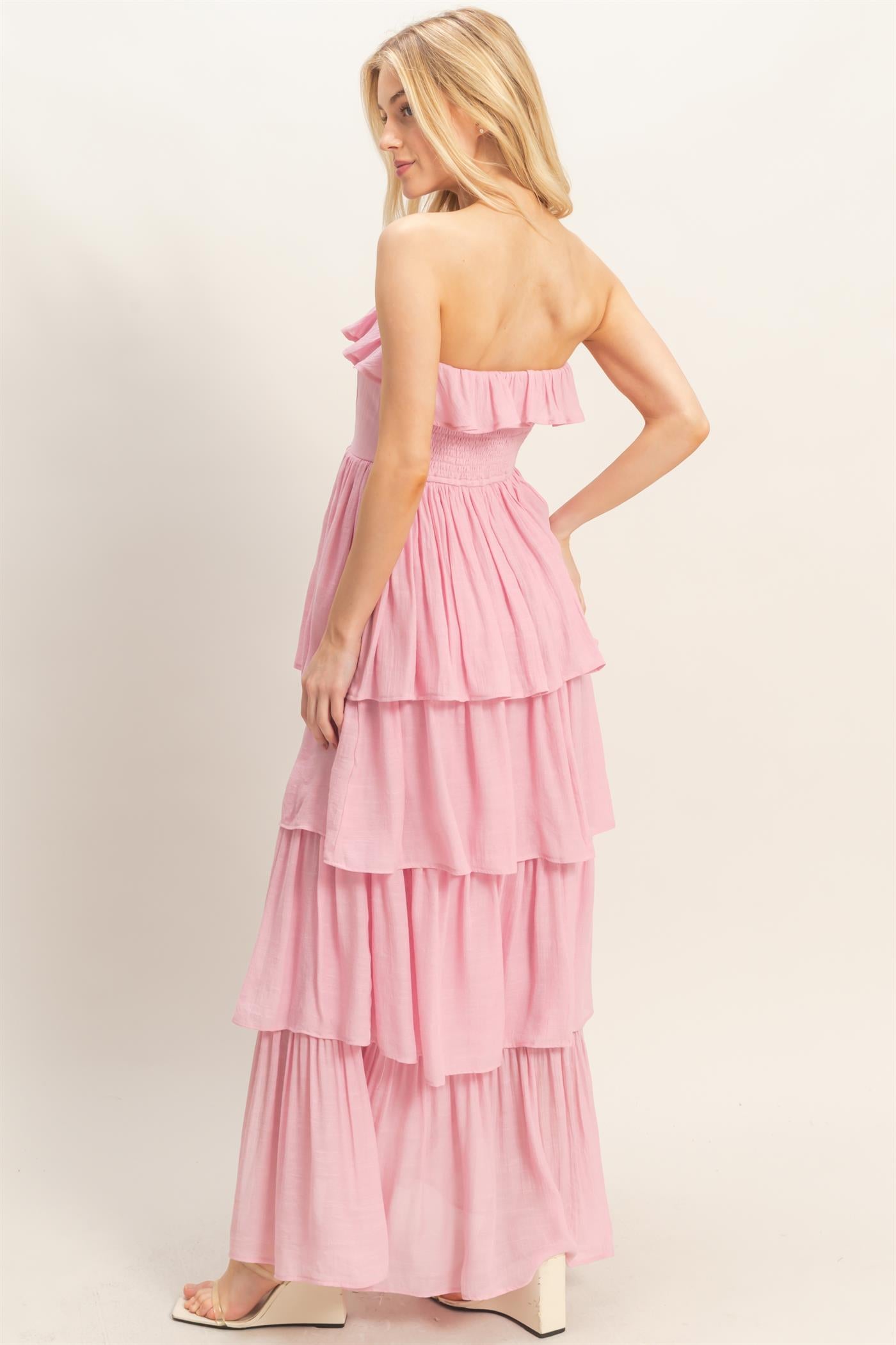 Wholesale Tiered Strapless Ruffle Dress Dresses HF26A616-D PINK HYFVE