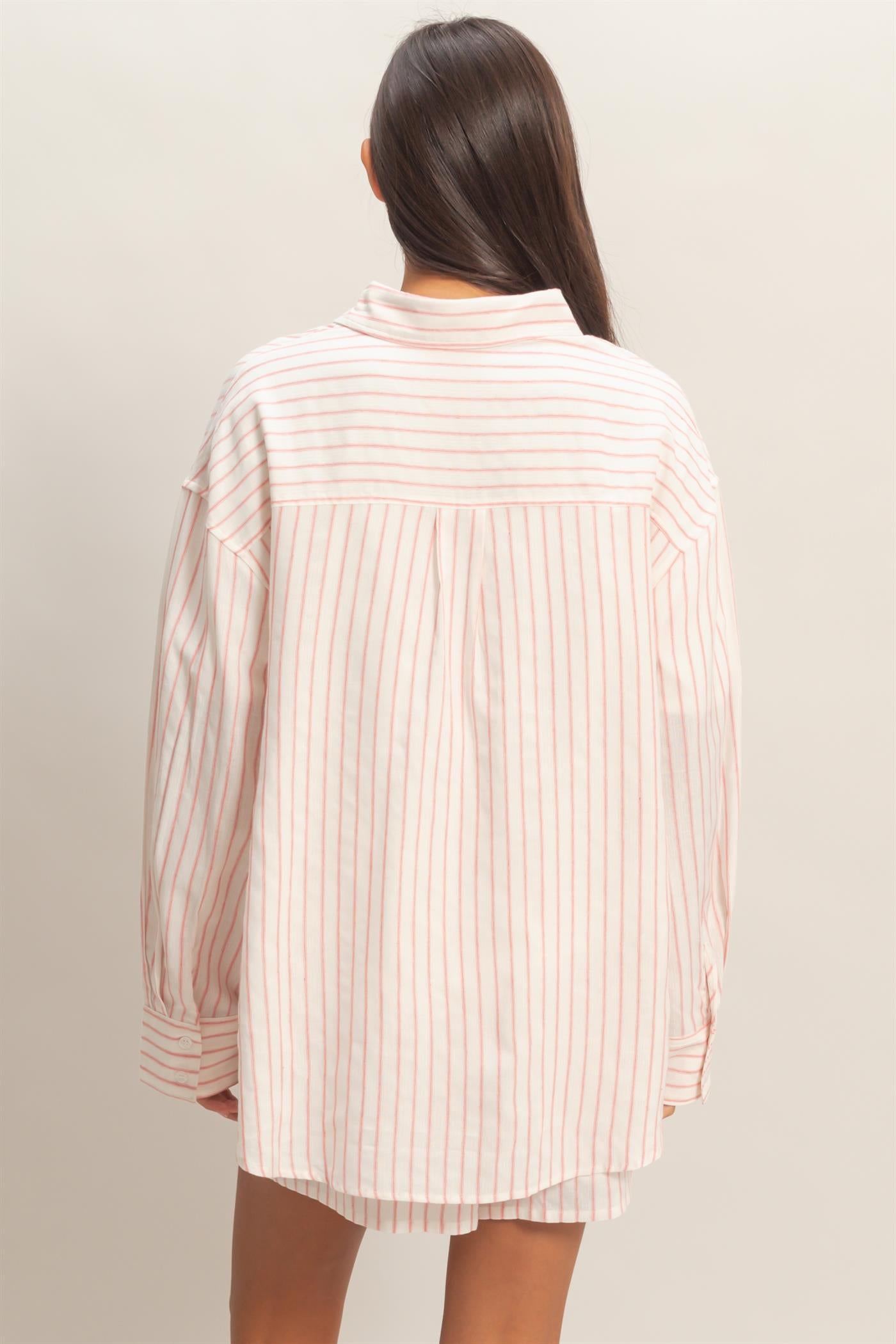 Wholesale Striped Button-Up Shirt Shirts DZ26C413 PINK DOUBLE ZERO