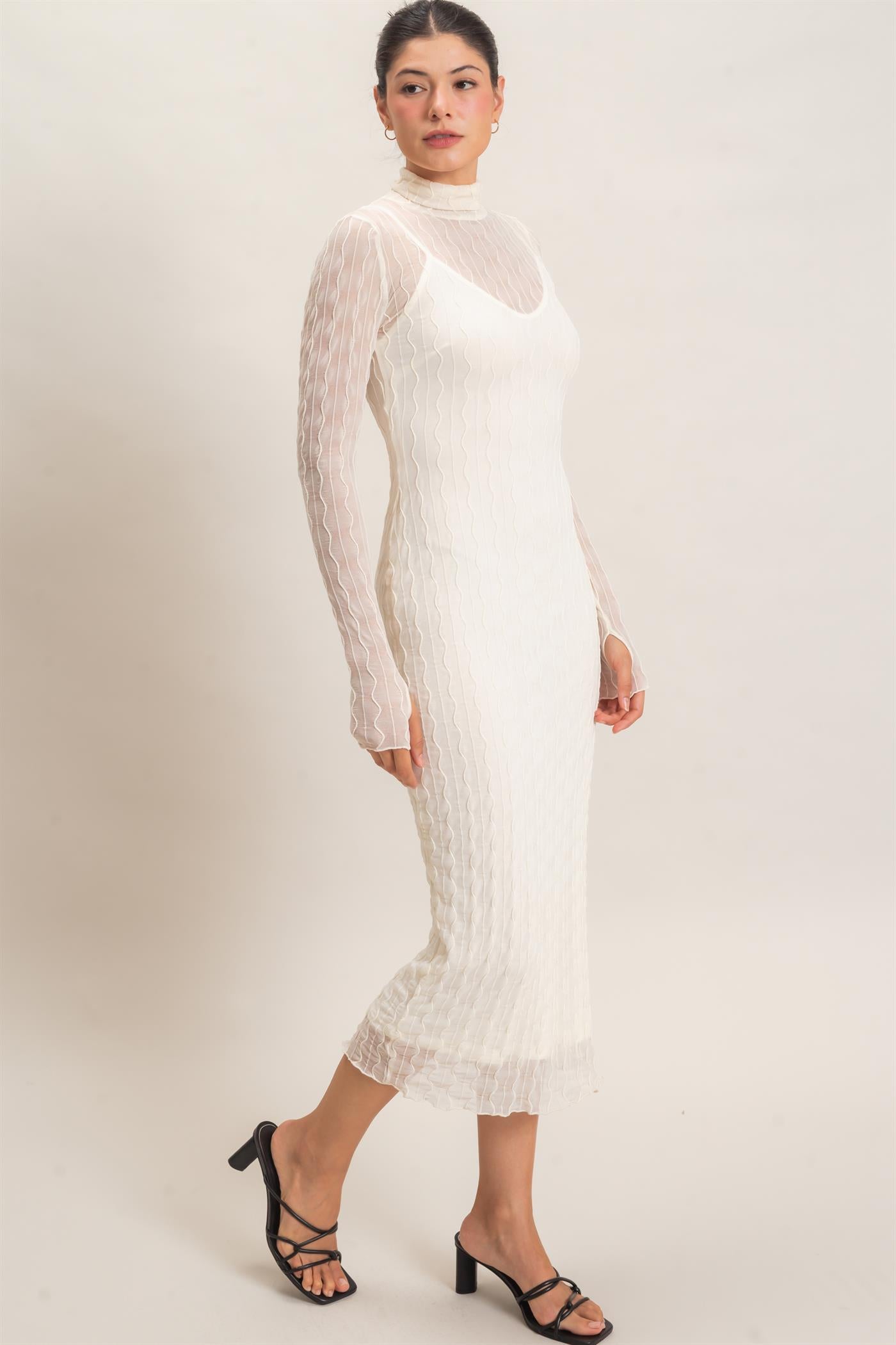 Wholesale Mesh Knit Maxi Dress Dresses HF26C890 CREAM HYFVE
