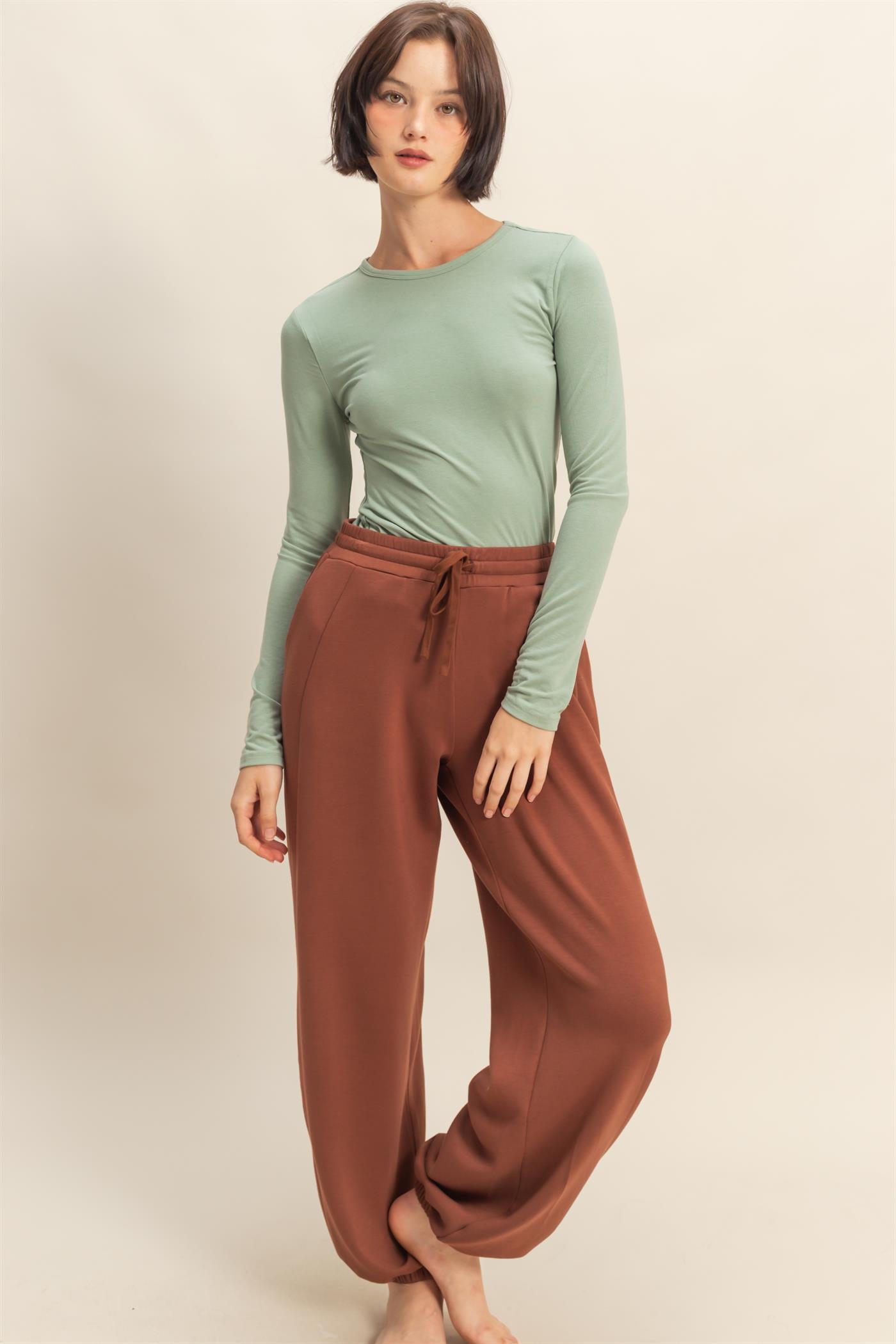 Wholesale Basic Long Sleeve Crew Neck Top Clothing Tops DZ25C950 SAGE GREEN DOUBLE ZERO