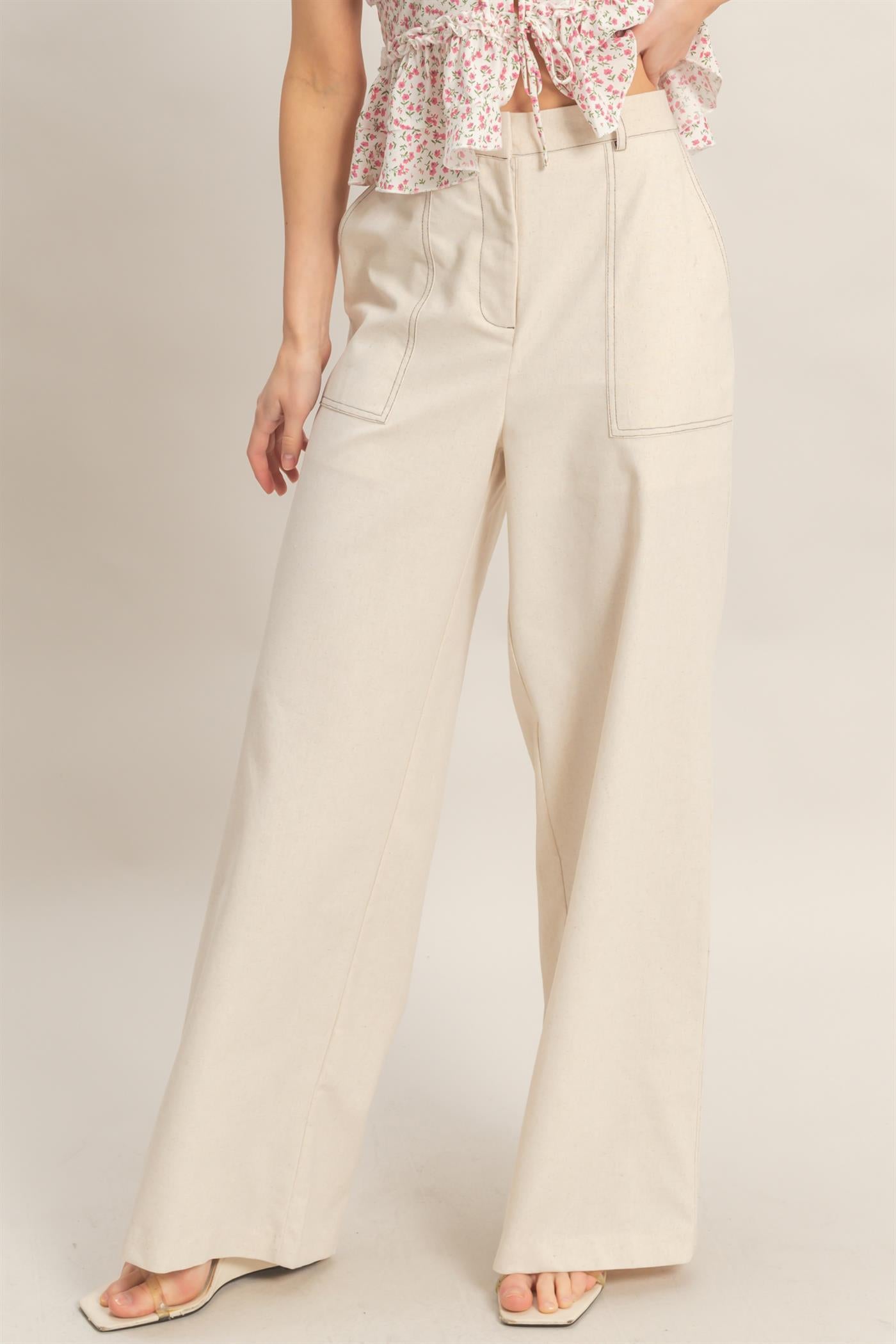Wholesale Wide-Leg Pants With Pockets Pants HF26C402 OATMEAL HYFVE