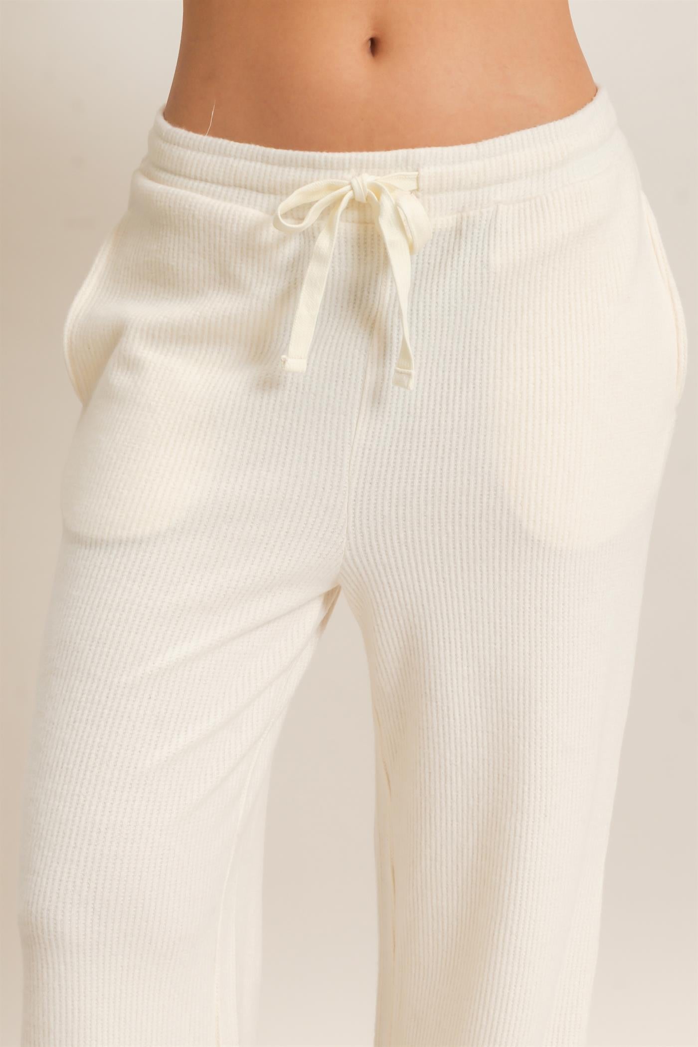 Wholesale Brushed Waffle Drawstring Pants Pants DZ26F313 CREAM DOUBLE ZERO