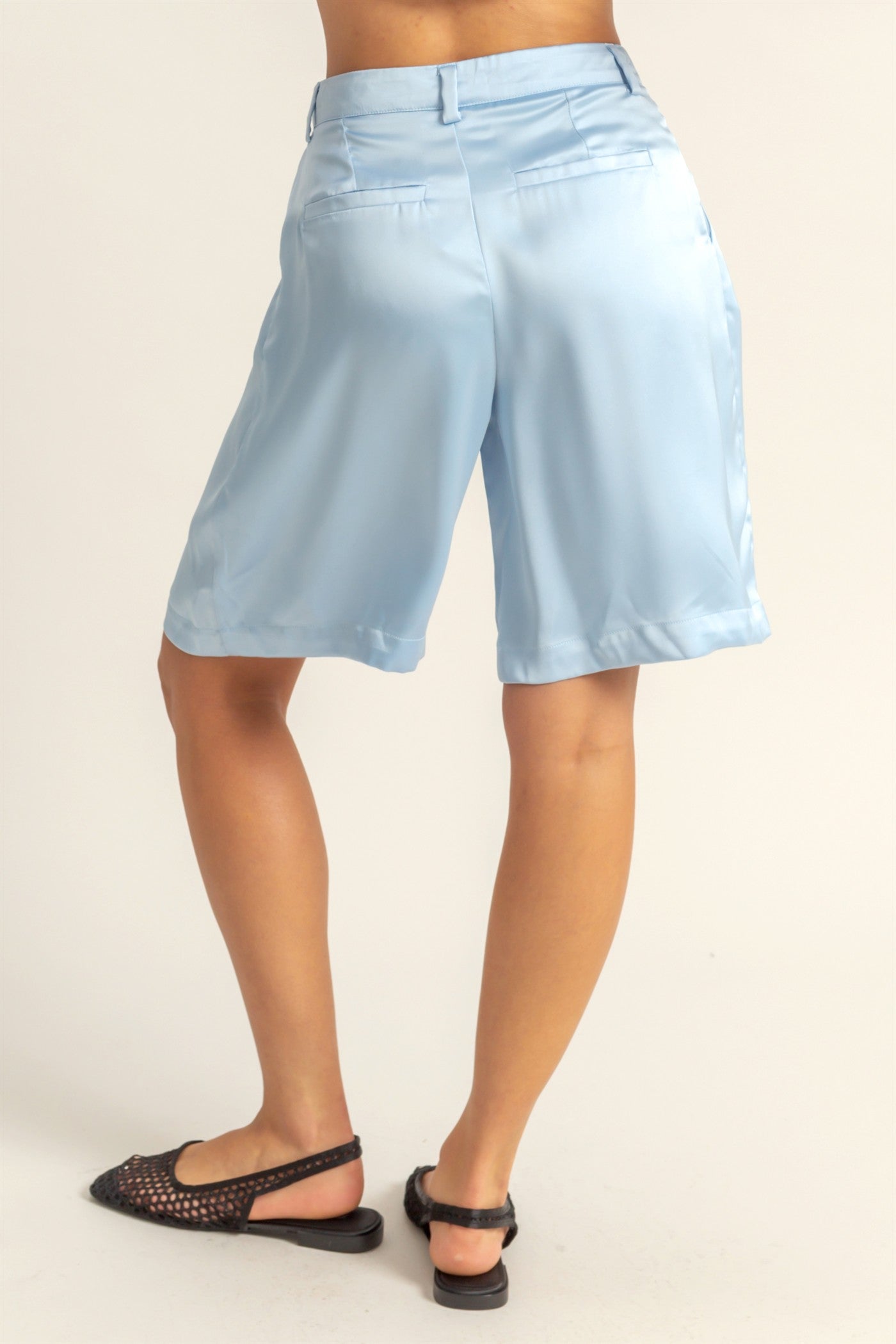 Wholesale High-Waist Pleated Satin Shorts Shorts DZ24E149 ICE BLUE DOUBLE ZERO