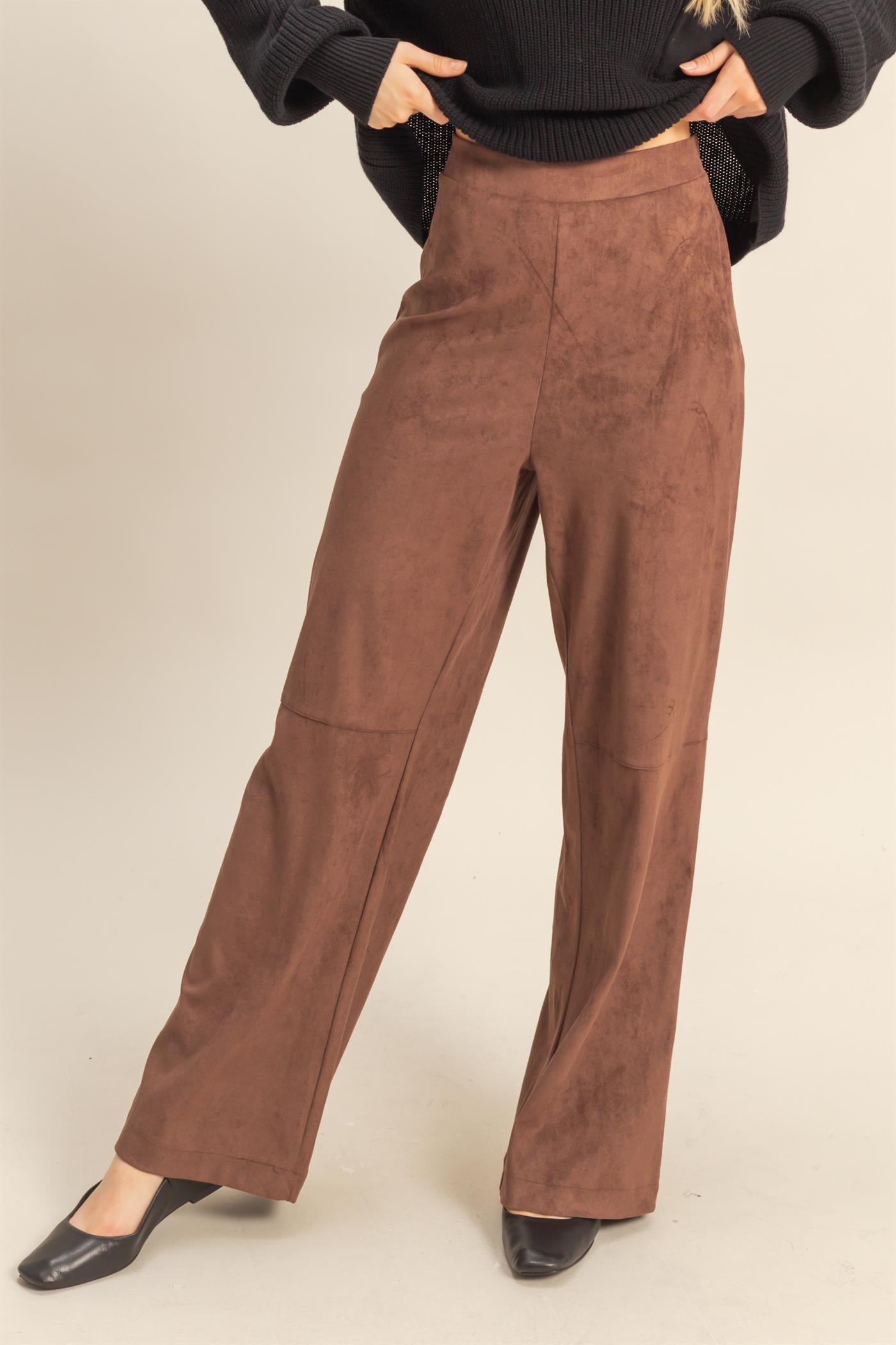 Wholesale Suede Wide-Leg Pants With Tailored Fit Pants HF26A592 CHESTNUT HYFVE