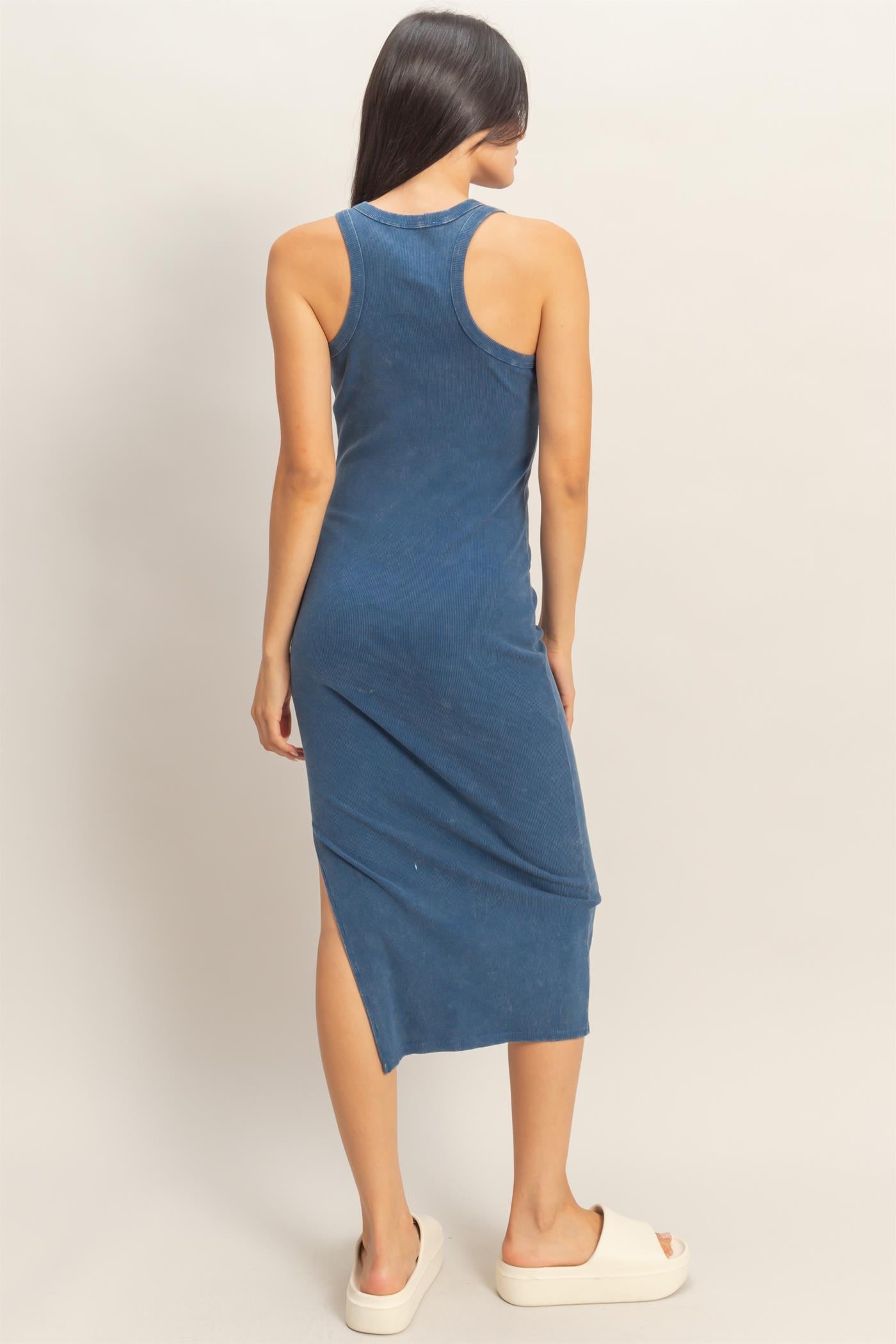 Wholesale Acid Washed Ribbed Midi Tank Dress Dresses DZ26C060 NAVY DOUBLE ZERO