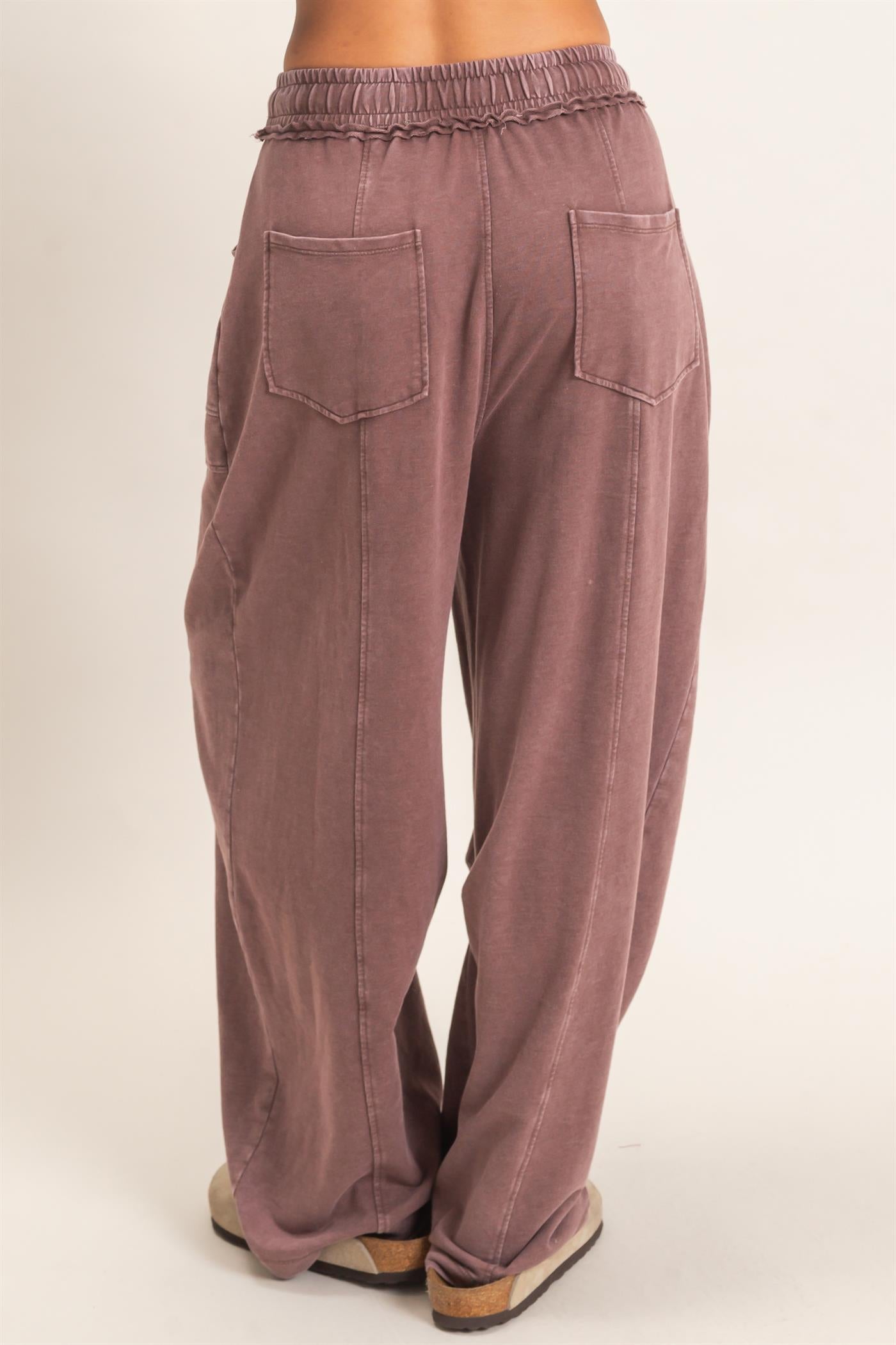 Wholesale Mineral Washed Barrel Sweatpants Pants DZ26F246 DARK BROWN DOUBLE ZERO