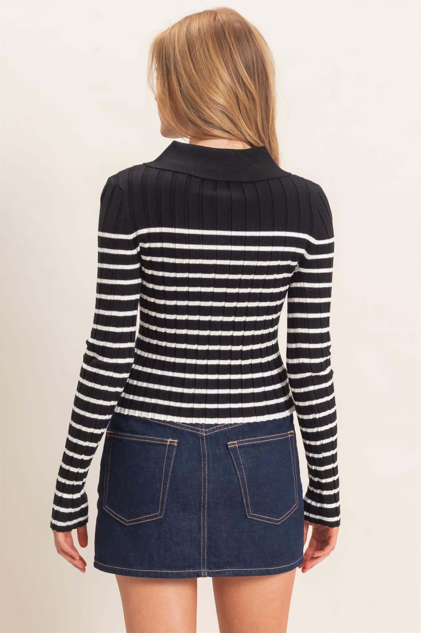 Wholesale Ribbed Collared Sweater Sweaters HF26E534 BLACK HYFVE