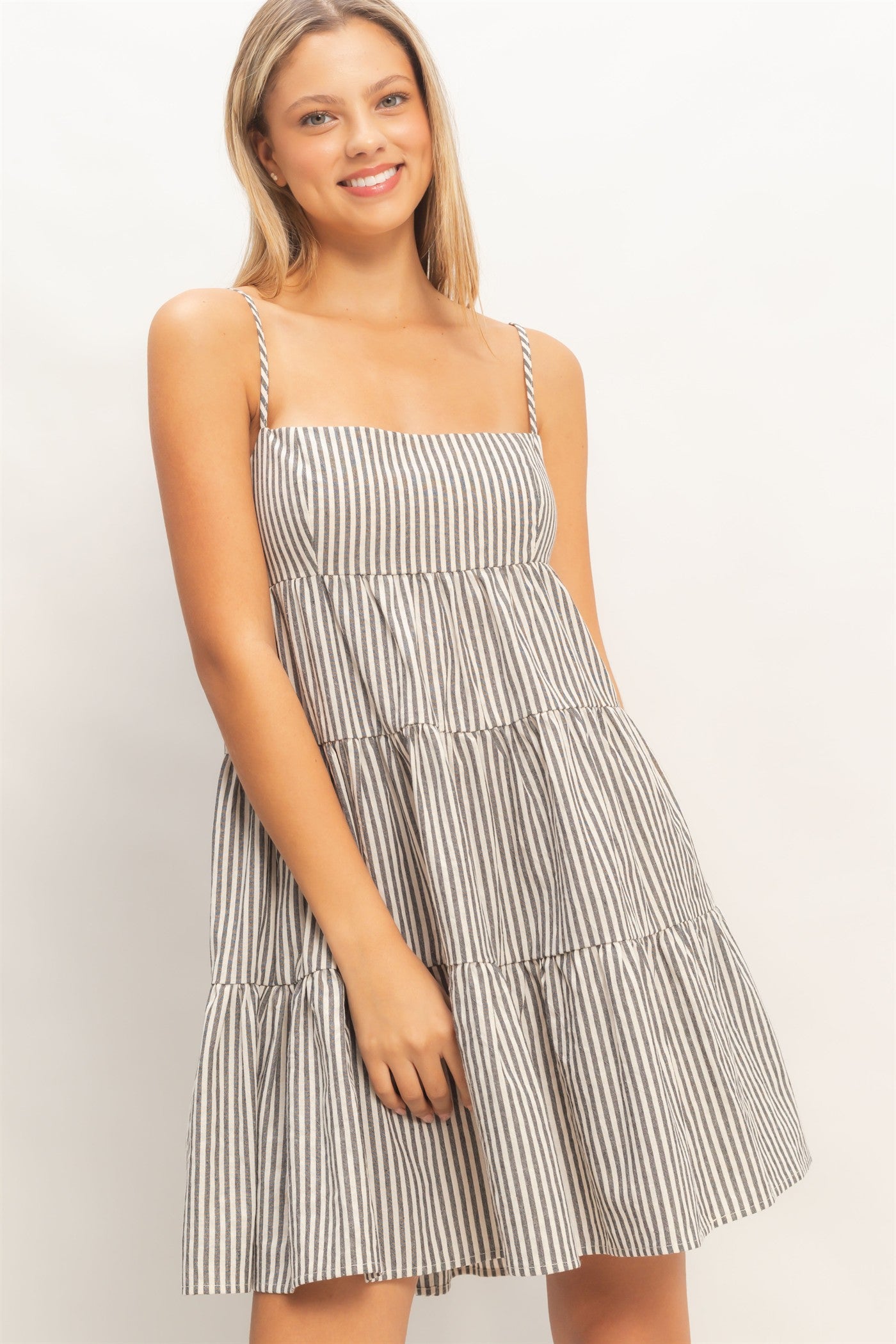 Wholesale Striped Sleeveless A-Line Dress Dresses HF26A247 BLACK HYFVE