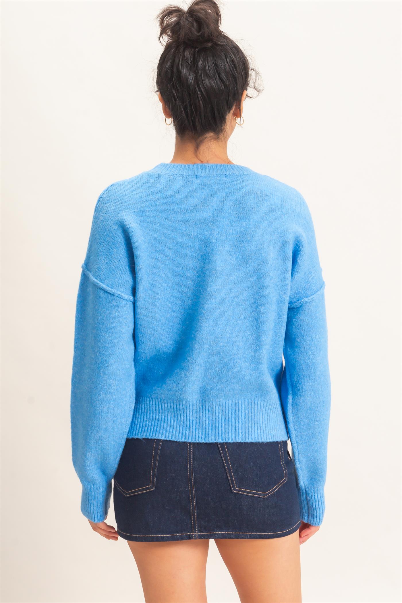 Wholesale Crew Neck Seam Detail Sweater Sweaters DZ26E240 BLUE DOUBLE ZERO