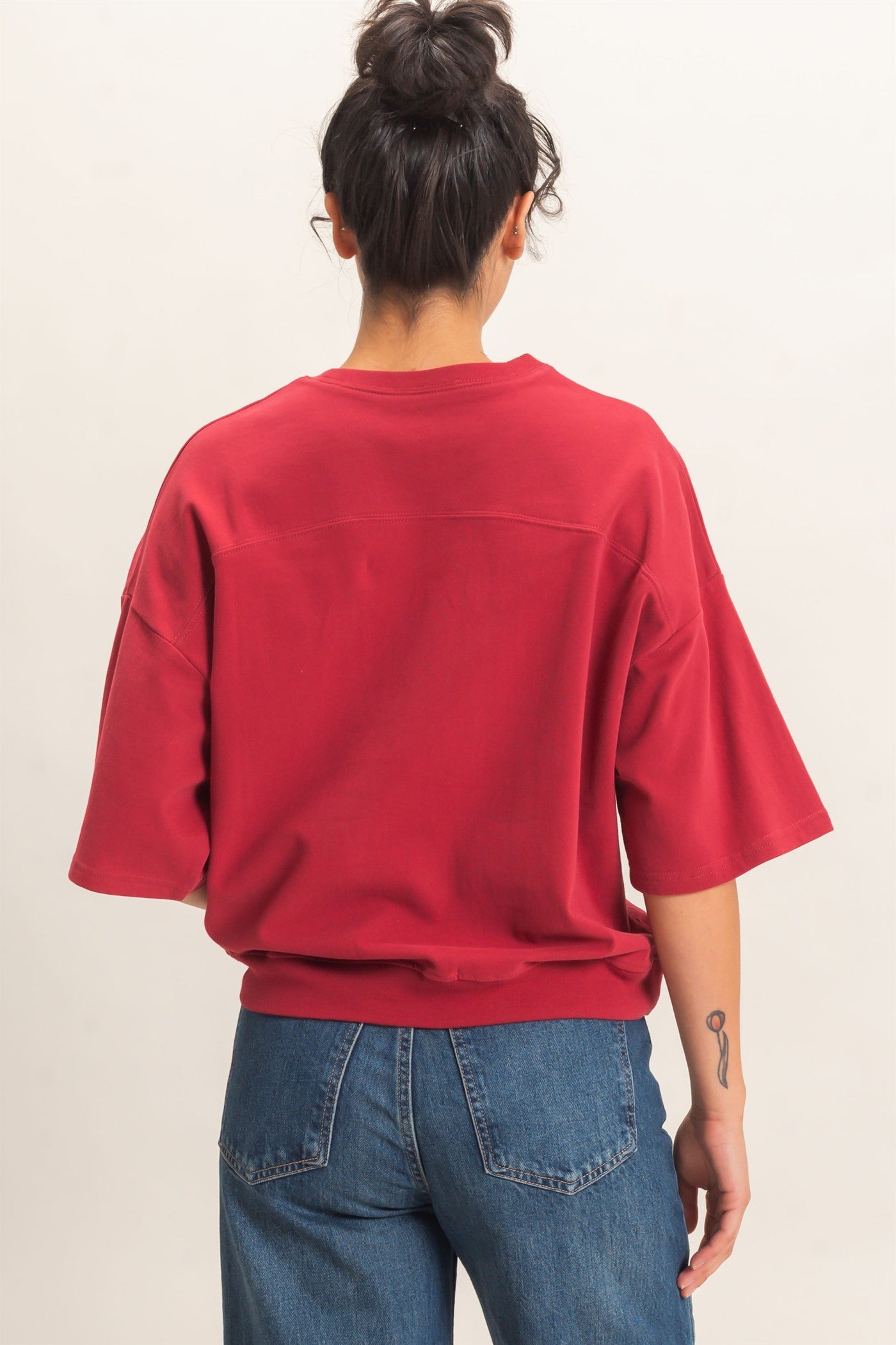 Wholesale Washed Crew Neck Short Sleeve Top Clothing Tops DZ26E381 DARK RED DOUBLE ZERO
