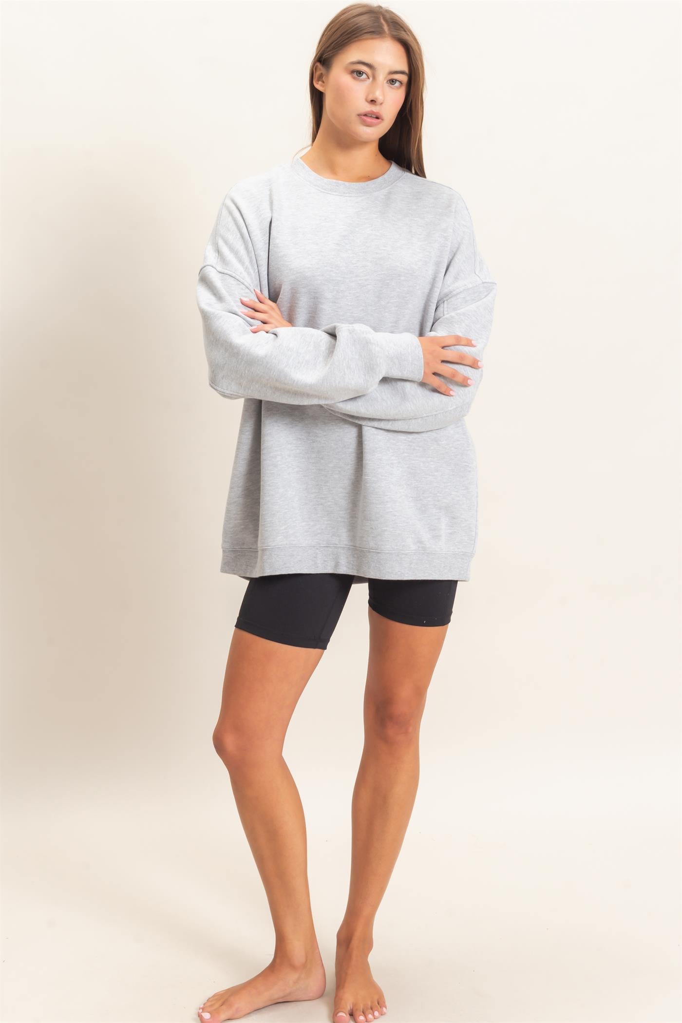 Wholesale Acid Wash Crew Neck Long Sleeve Sweatshirt Sweatshirts DZ26E268 HEATHER GRAY DOUBLE ZERO