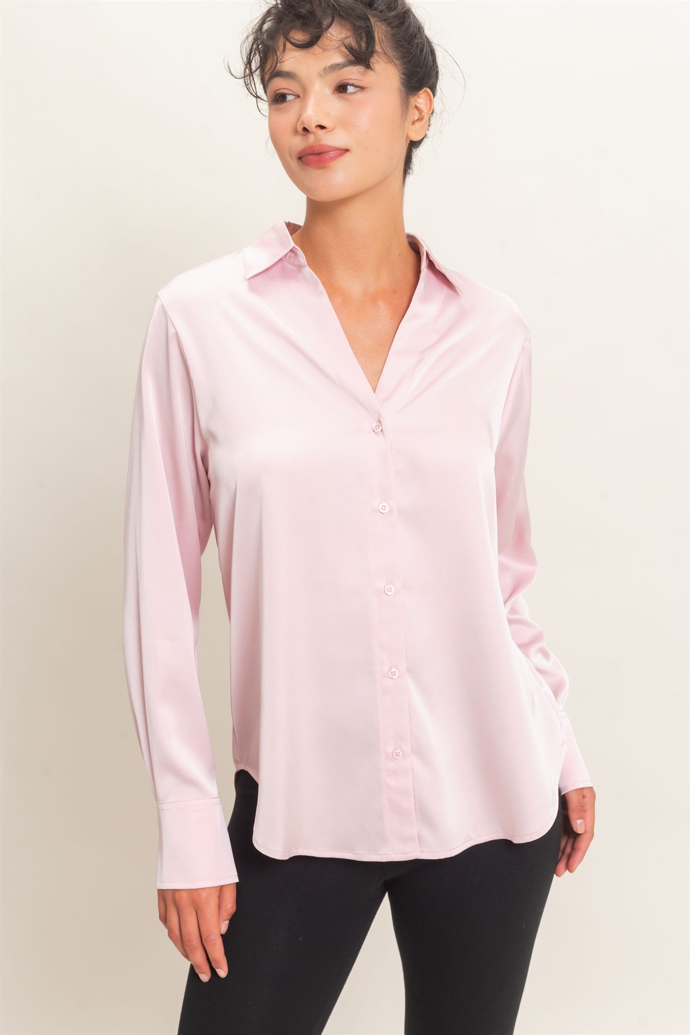 Wholesale Satin Button-Down Shirts Shirts DZ26E265 LIGHT PINK DOUBLE ZERO