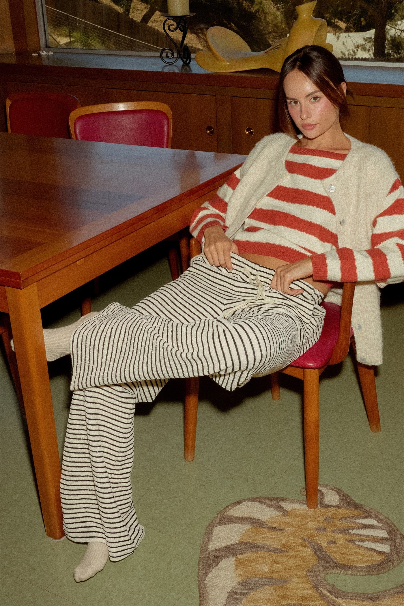 Wholesale Striped Wide Leg Pants Pants HF27A424 CREAM HYFVE