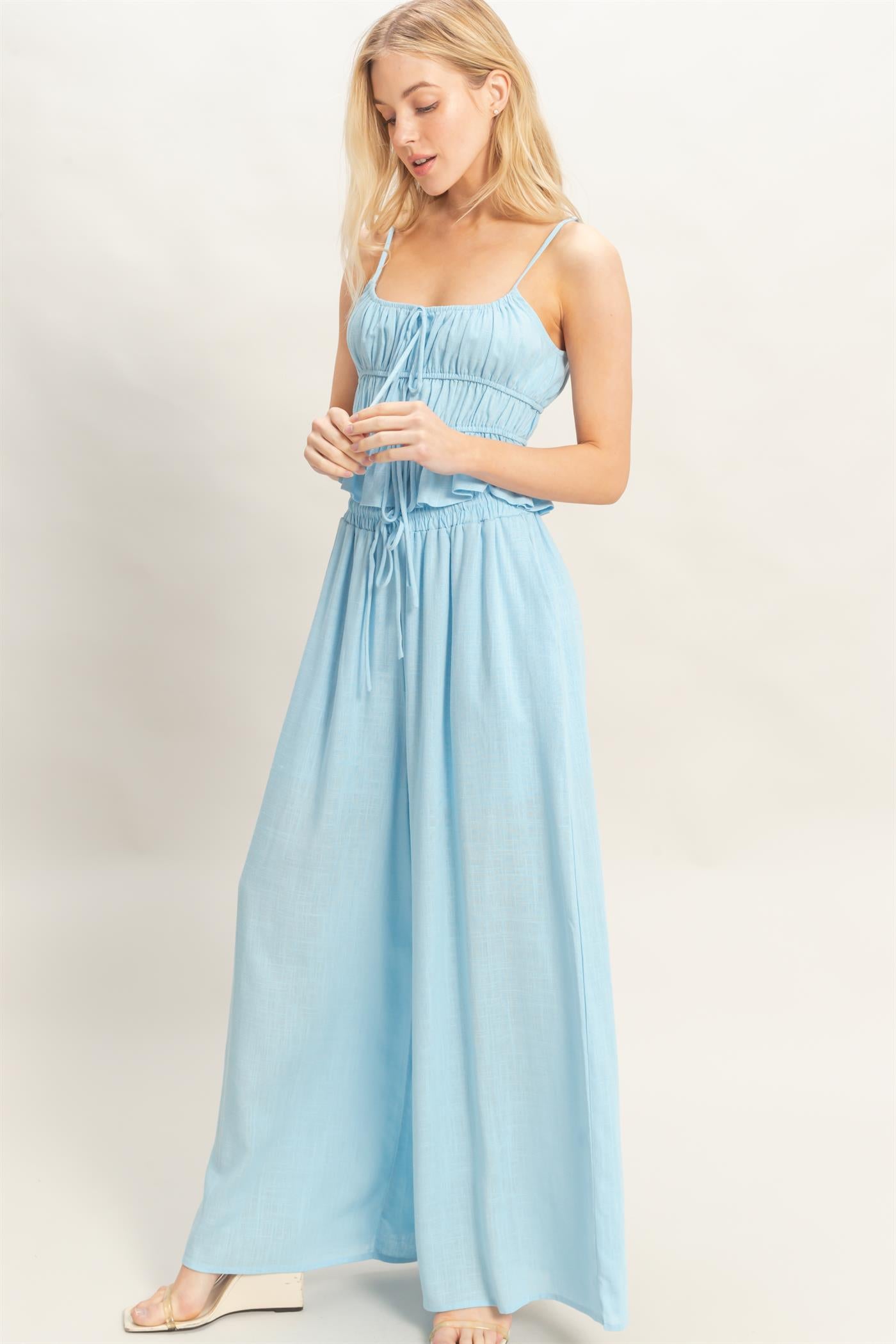 Wholesale Tiered Tank & Palazzo Set Clothing HF26C316-SET-D LIGHT BLUE HYFVE