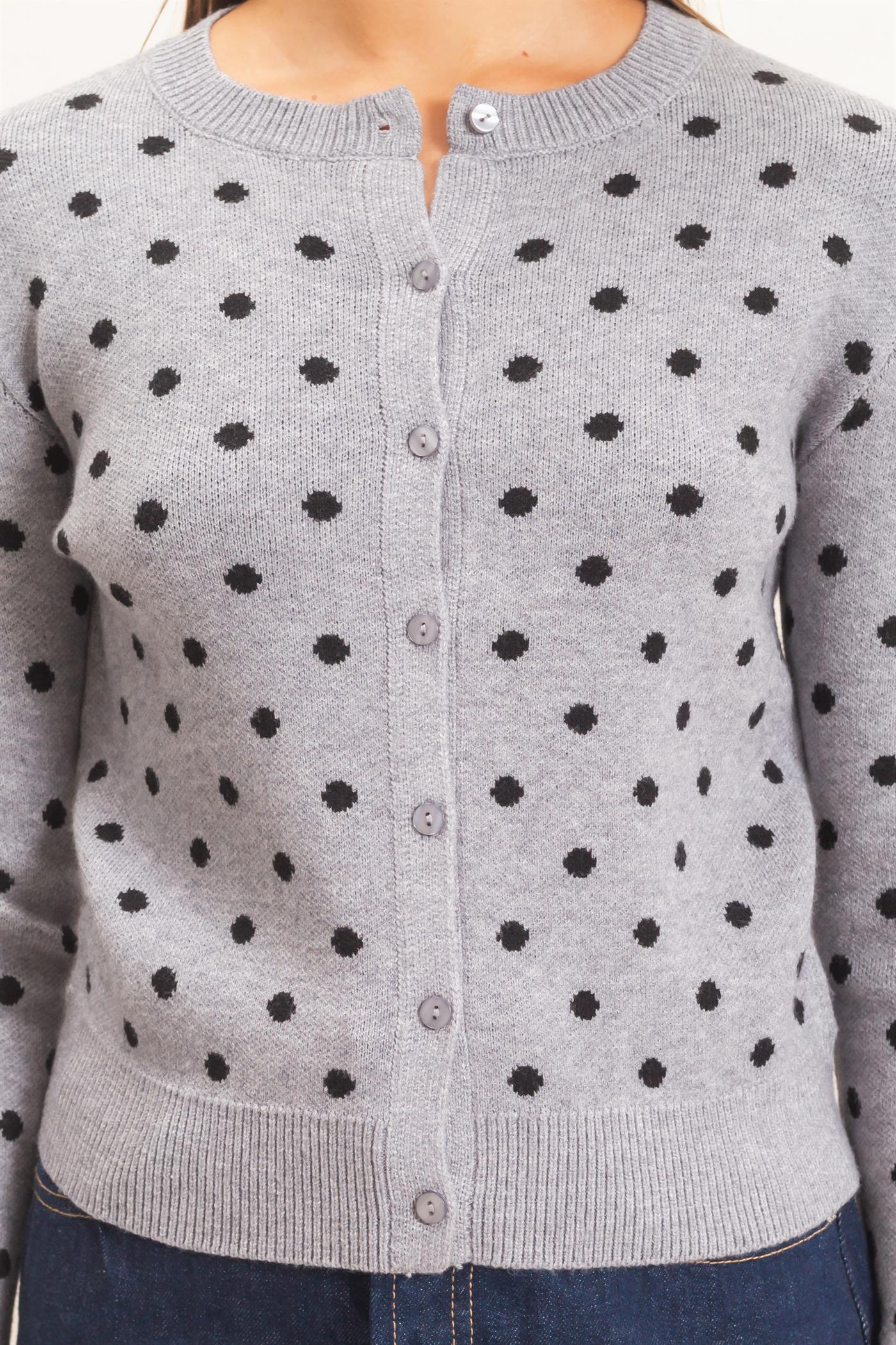 Wholesale Polka Dot Cardigan Sweaters DZ26E453 HEATHER GRAY DOUBLE ZERO