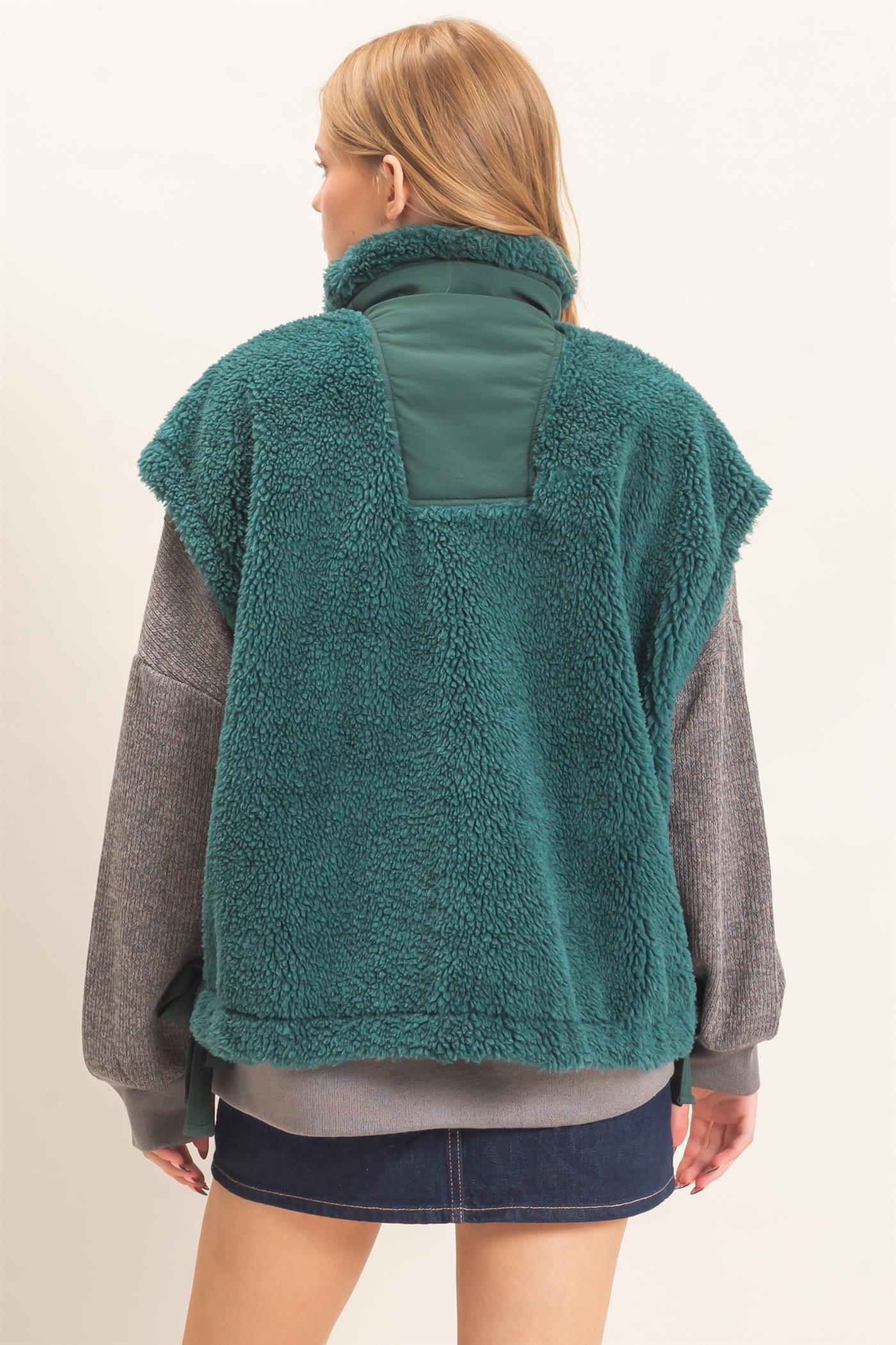 Wholesale Sherpa Vest With Snap Closure Outerwear HF26F131-D GREEN HYFVE