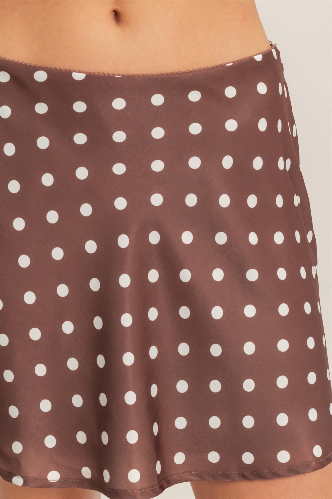 Wholesale Satin Polka Dot Mini Skirt Skirts DZ26C207 CHOCOLATE DOUBLE ZERO