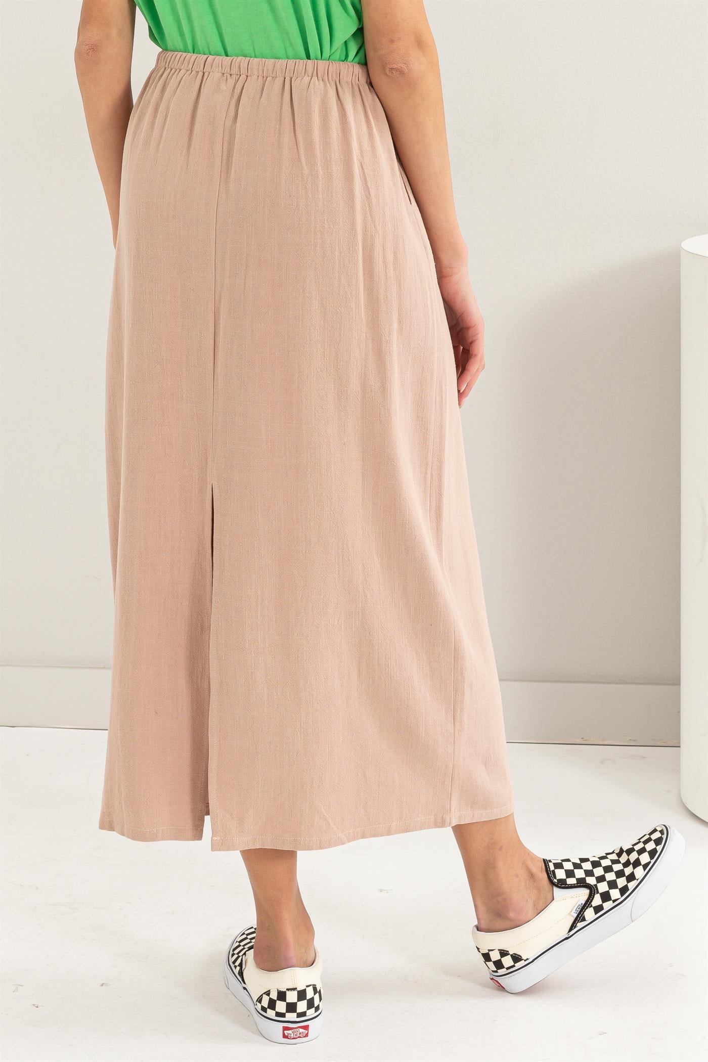 Wholesale Linen Midi Skirt Skirts DZ24A302 TAN DOUBLE ZERO