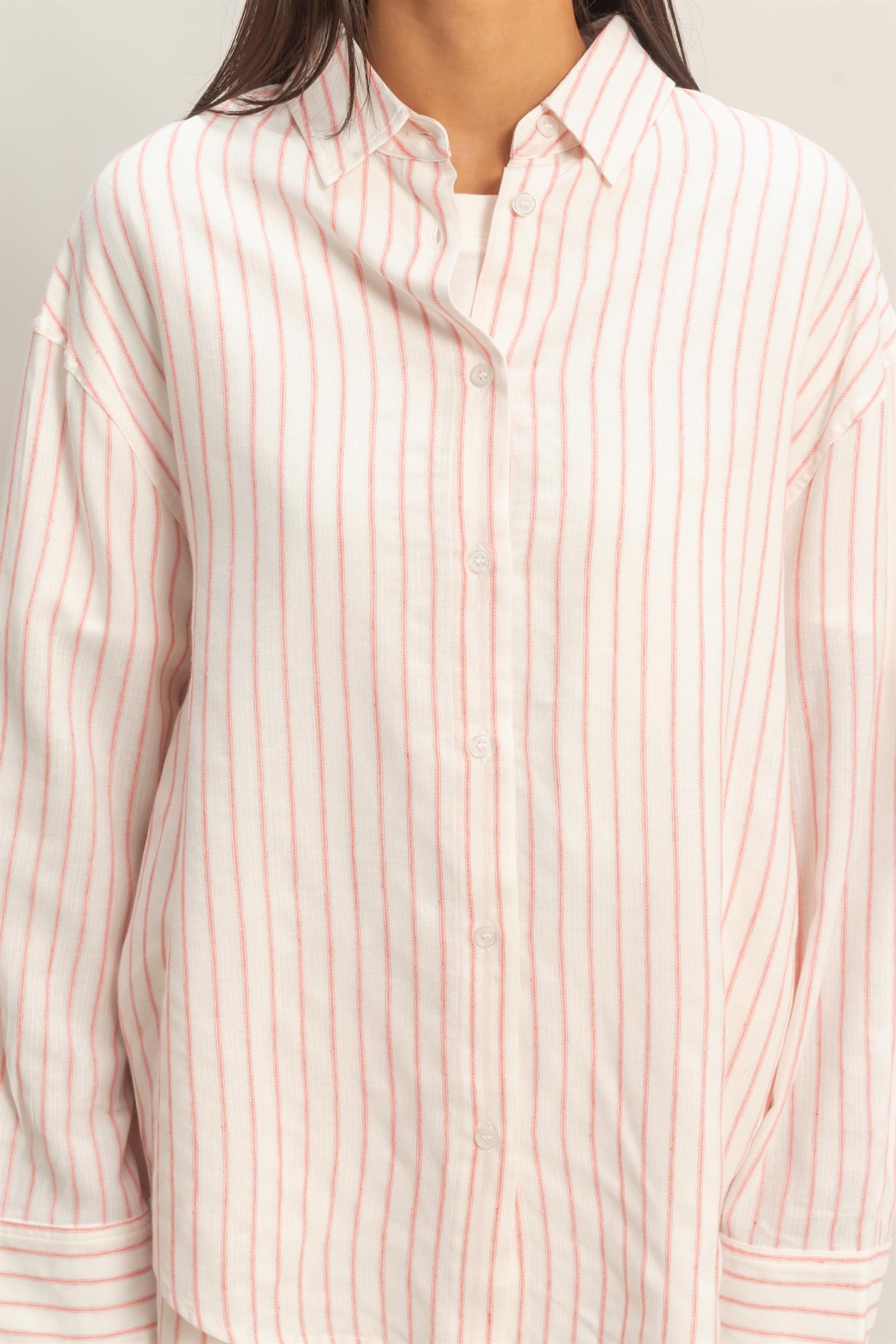 Wholesale Striped Button-Up Shirt Shirts DZ26C413 PINK DOUBLE ZERO