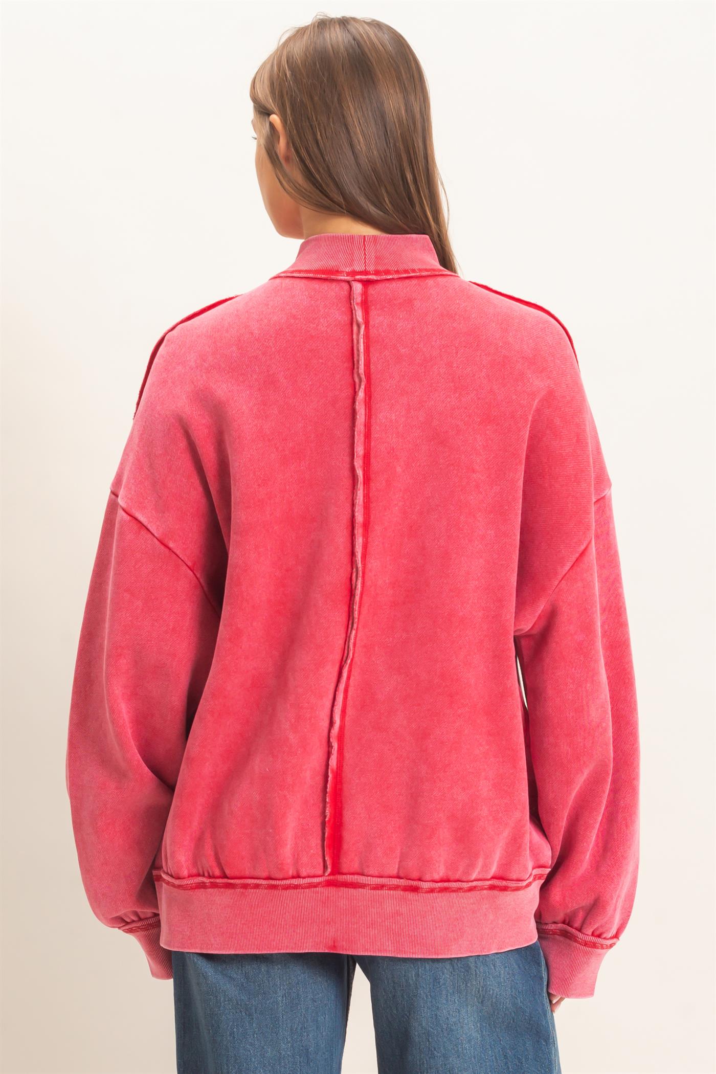 Wholesale Acid Washed Mock Neck Sweatshirt Sweatshirts DZ26E656 RED DOUBLE ZERO
