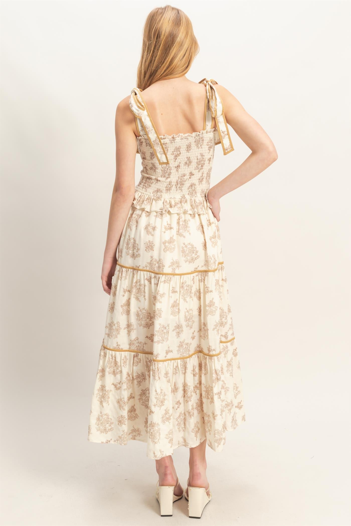 Wholesale Floral Tiered Sundress Dresses HF26A492-D BEIGE HYFVE