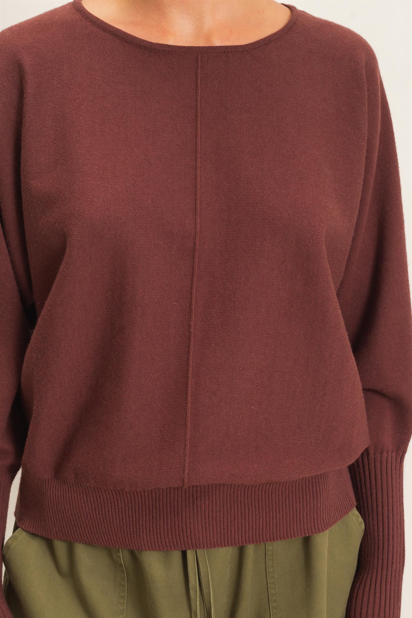 Wholesale Batwing Sleeve Center Seam Sweater Sweaters DZ26E079 DARK BROWN DOUBLE ZERO