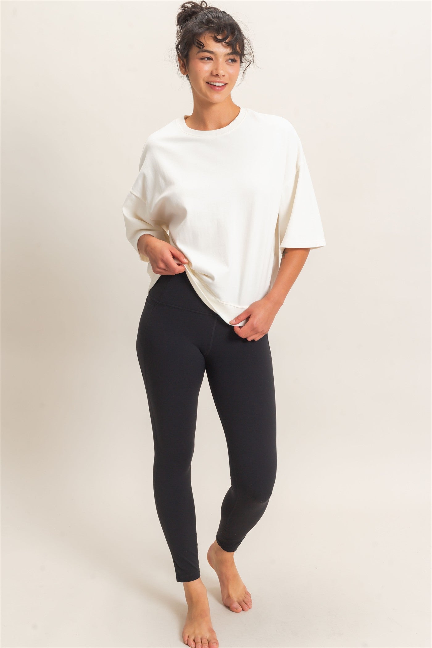 Wholesale Washed Crew Neck Short Sleeve Top Clothing Tops DZ26E381 CREAM DOUBLE ZERO