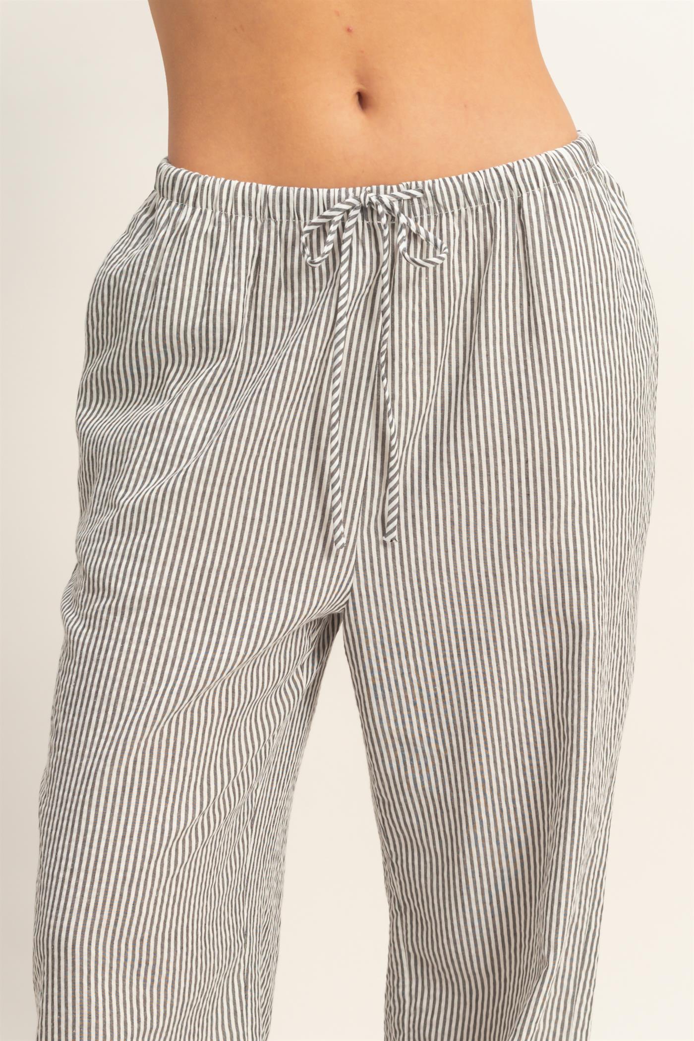 Wholesale Striped Wide Leg Pants Pants DZ26A752 BLACK DOUBLE ZERO