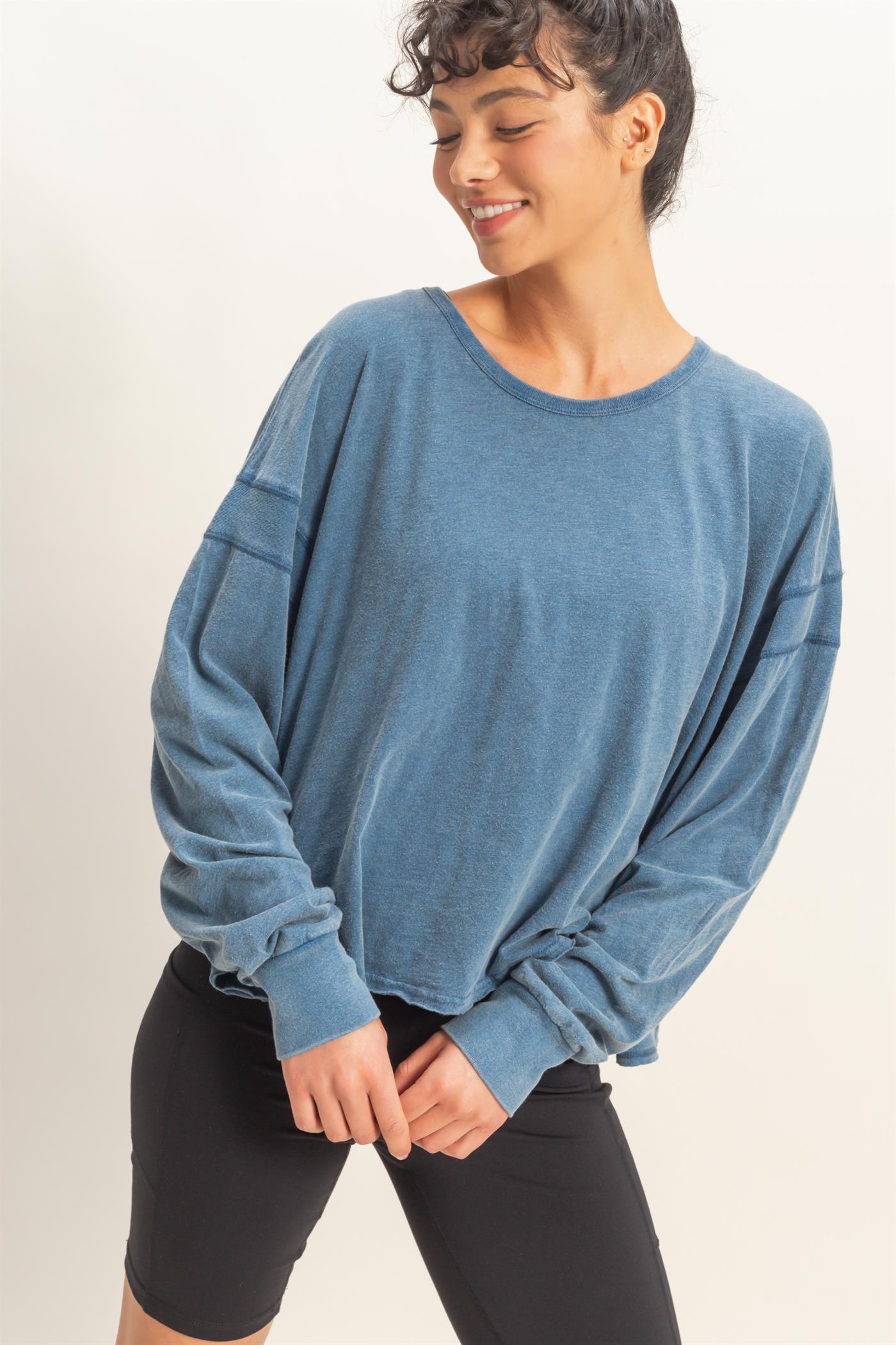 Wholesale Cross Detail Open Back Long-Sleeve Top Clothing Tops DZ26C731 NAVY DOUBLE ZERO