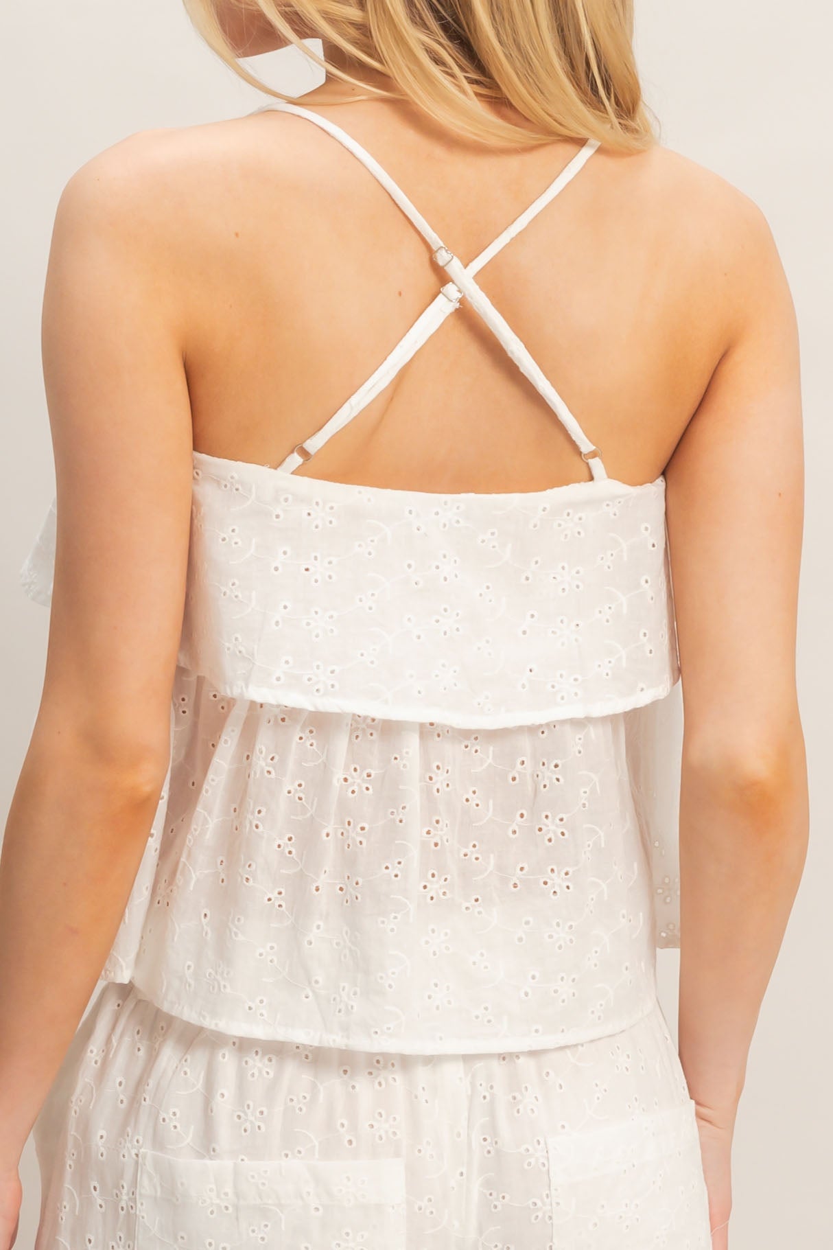 Wholesale Tiered Floral Eyelet Top Blouses HF26A852 WHITE HYFVE