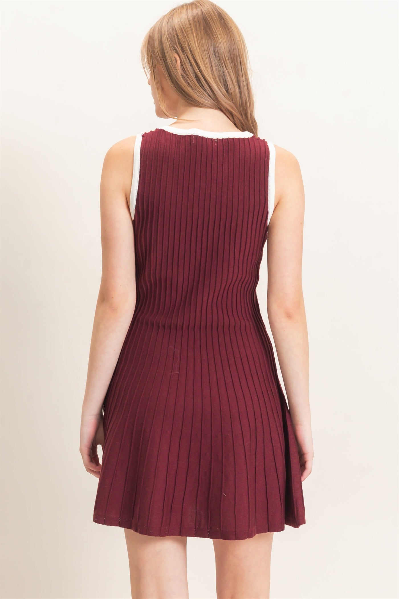 Wholesale Ribbed Square Neck Mini Dress Dresses HF26F213 WINE HYFVE