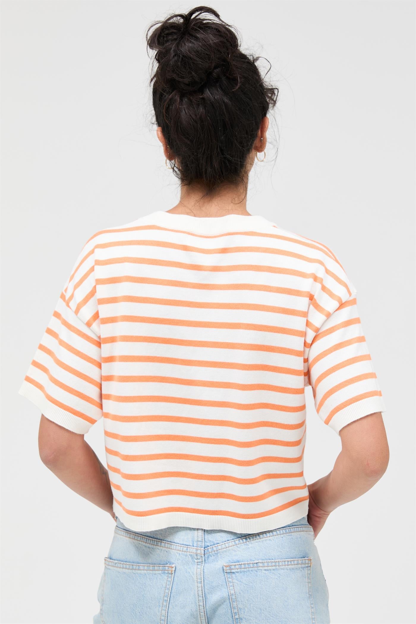 Wholesale Round Neck Striped Crop Top Clothing Tops DZ26A051 ORANGE DOUBLE ZERO